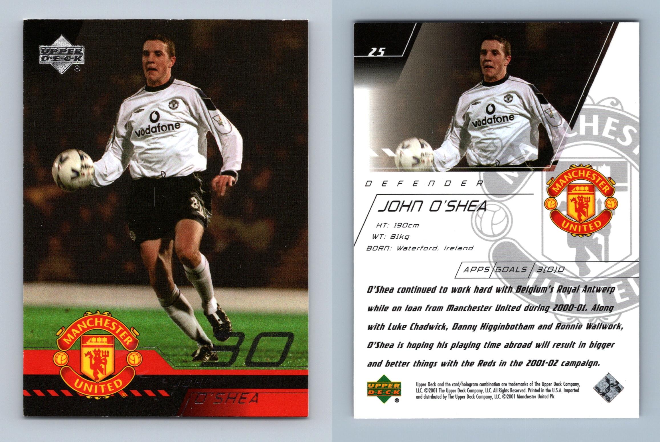 John O'Shea #25 Manchester United 2001-2002 Upper Deck Trading Card