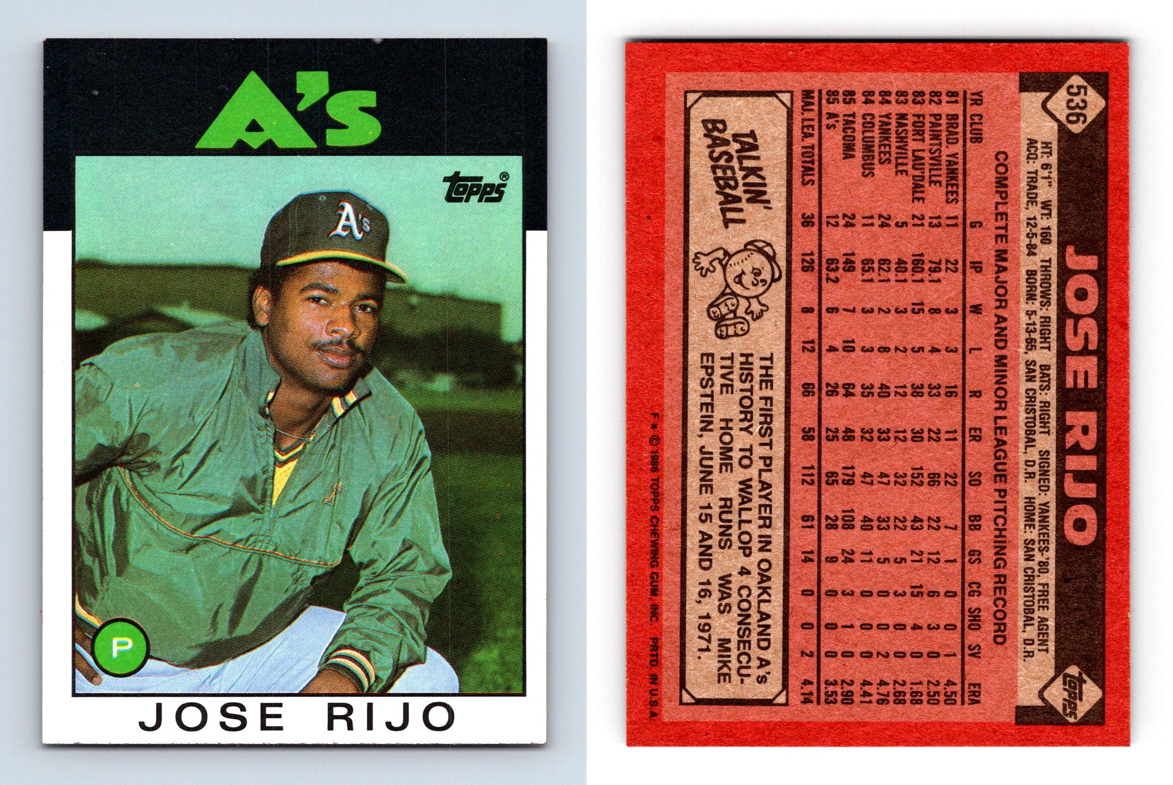 Jose Rijo - Athletics #536 Topps 1986 Baseball Trading Card