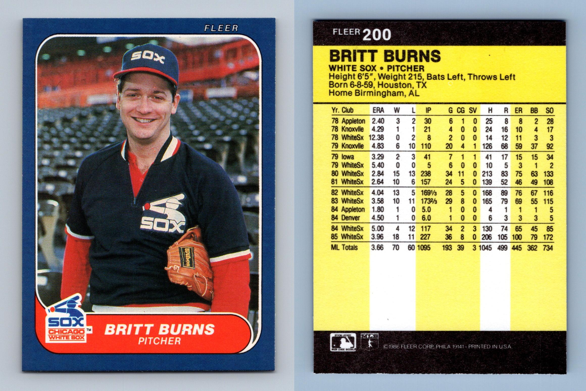 Britt Burns - White Sox #200 Fleer 1986 Baseball Trading Card