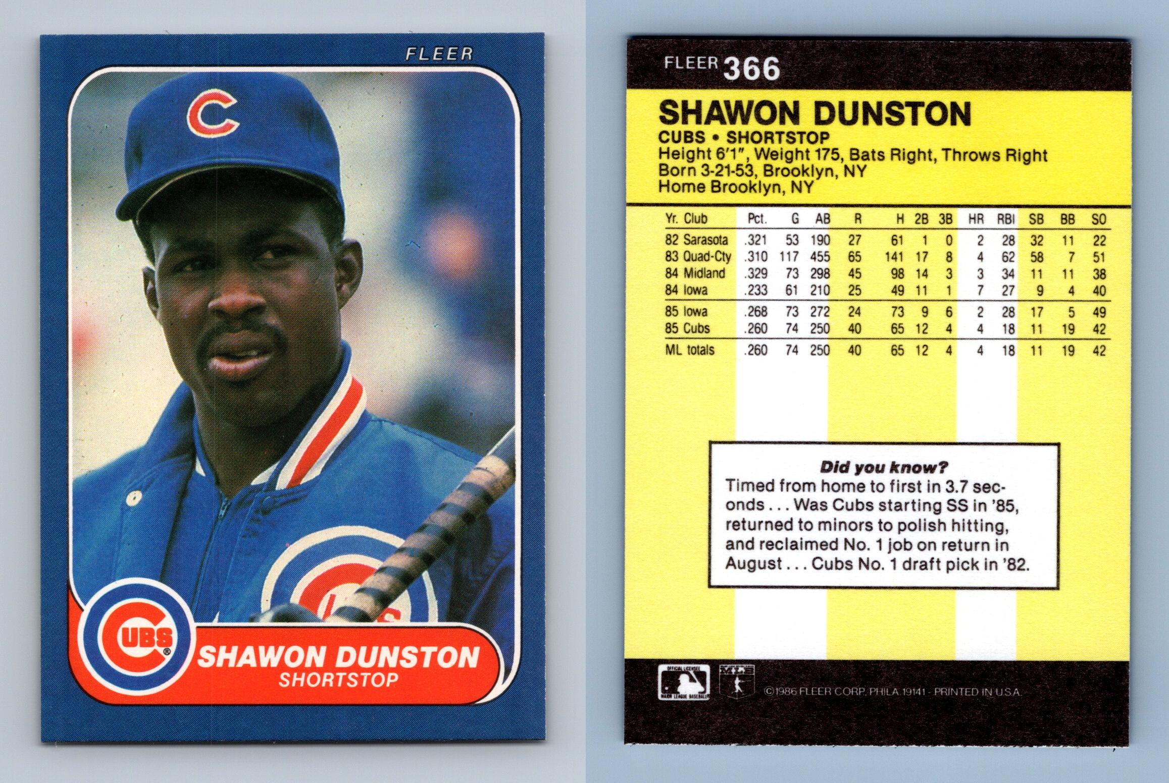 1986 Fleer #366 Shawon Dunston Chicago Cubs