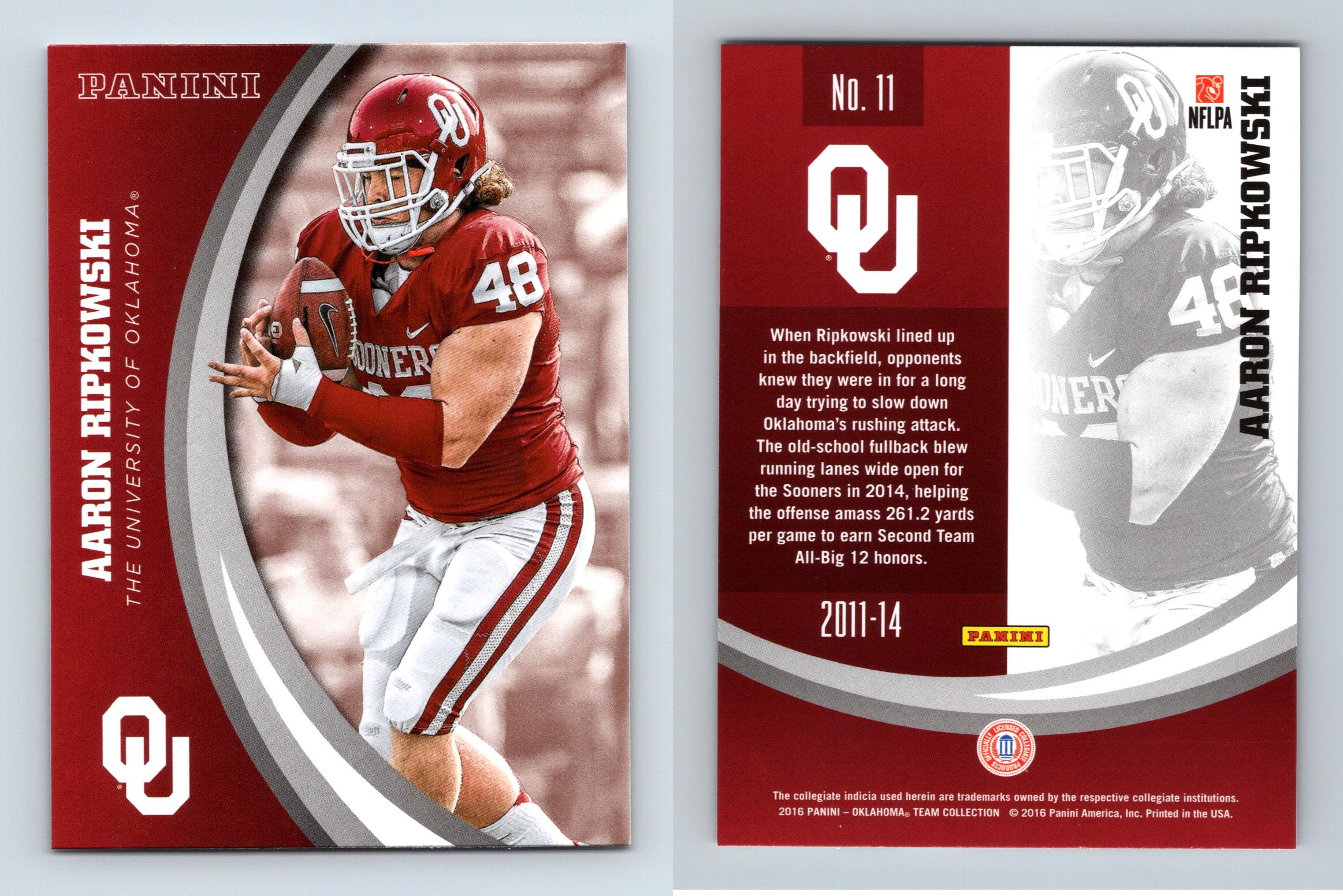 Aaron Ripkowski #11 Oklahoma Sooners Collegiate 2016 Panini Trading Card