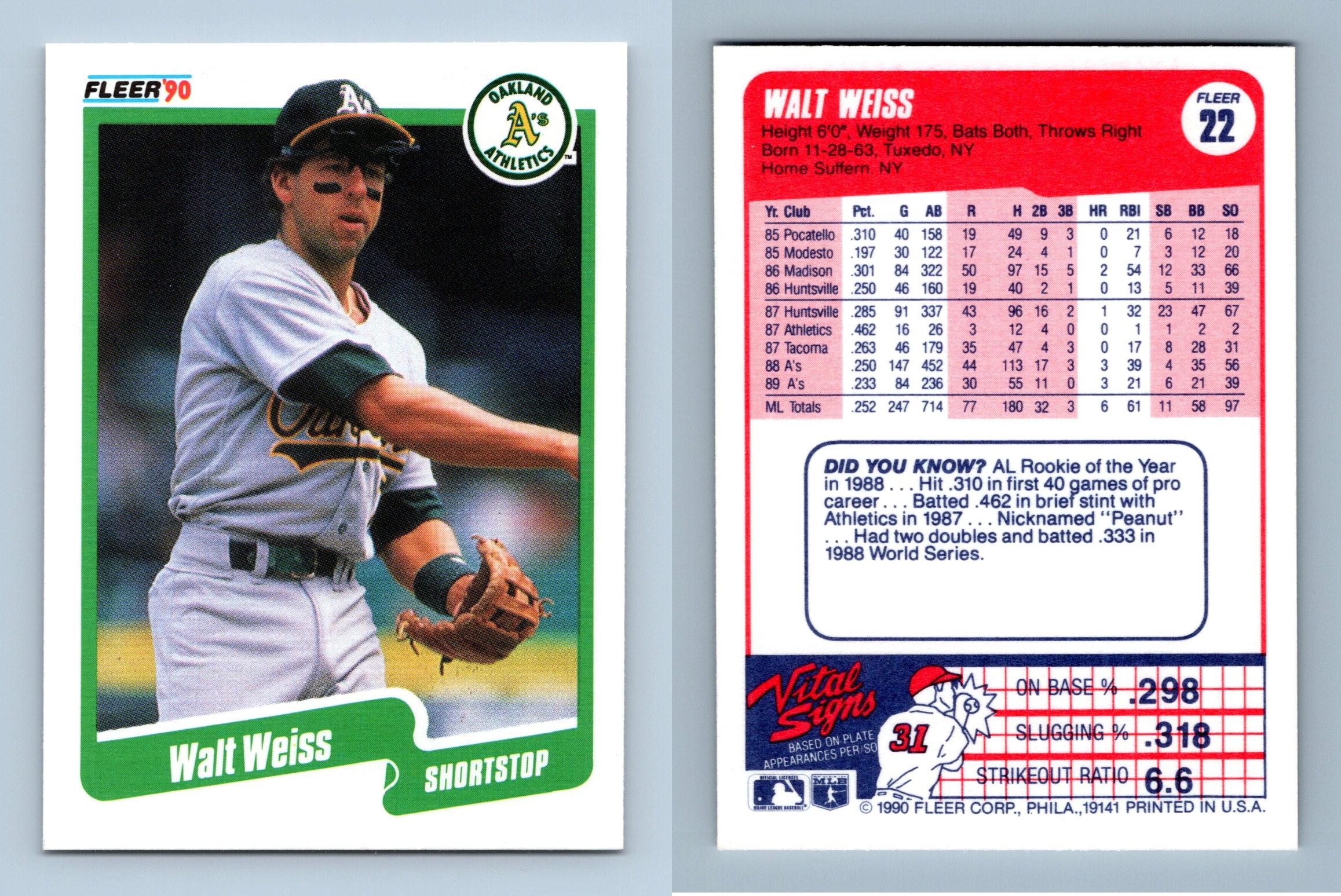 Walt Weiss - Athletics #22 Fleer 1990 Baseball Trading Card