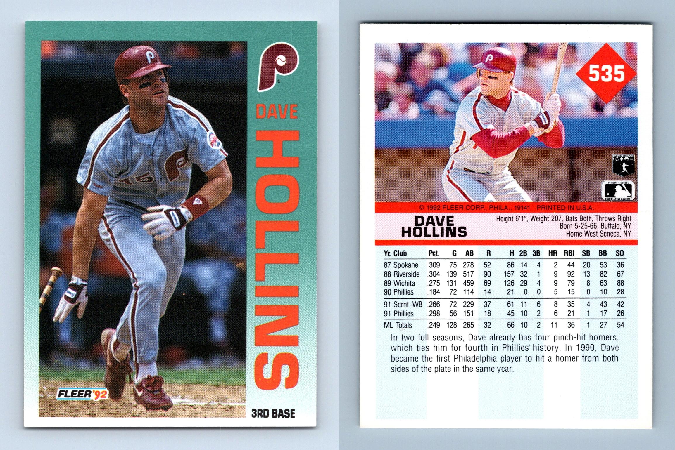 Dave Hollins - Phillies #535 Fleer 1992 Baseball Trading Card
