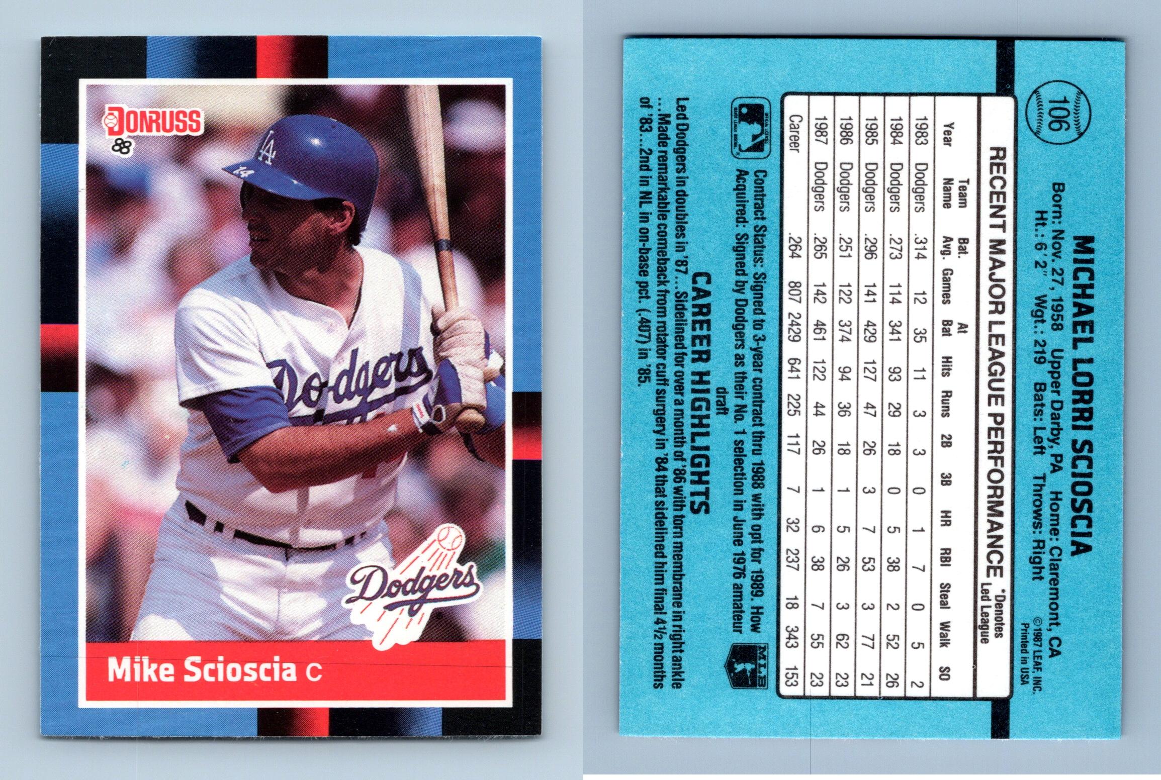 Mike Scioscia - Dodgers #106 Donruss 1988 Baseball Trading Card
