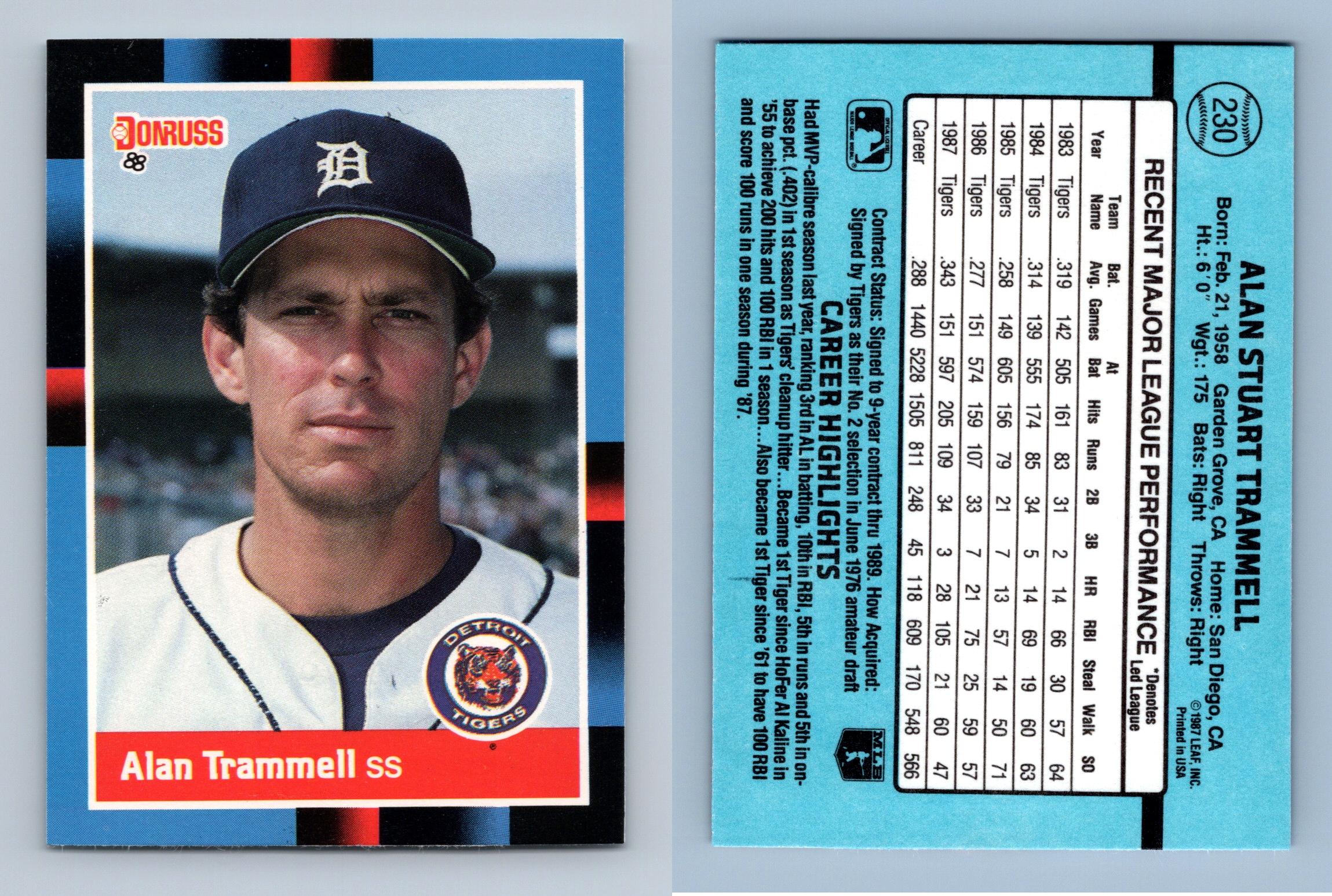 Alan Trammell - Tigers #230 Donruss 1988 Baseball Trading Card