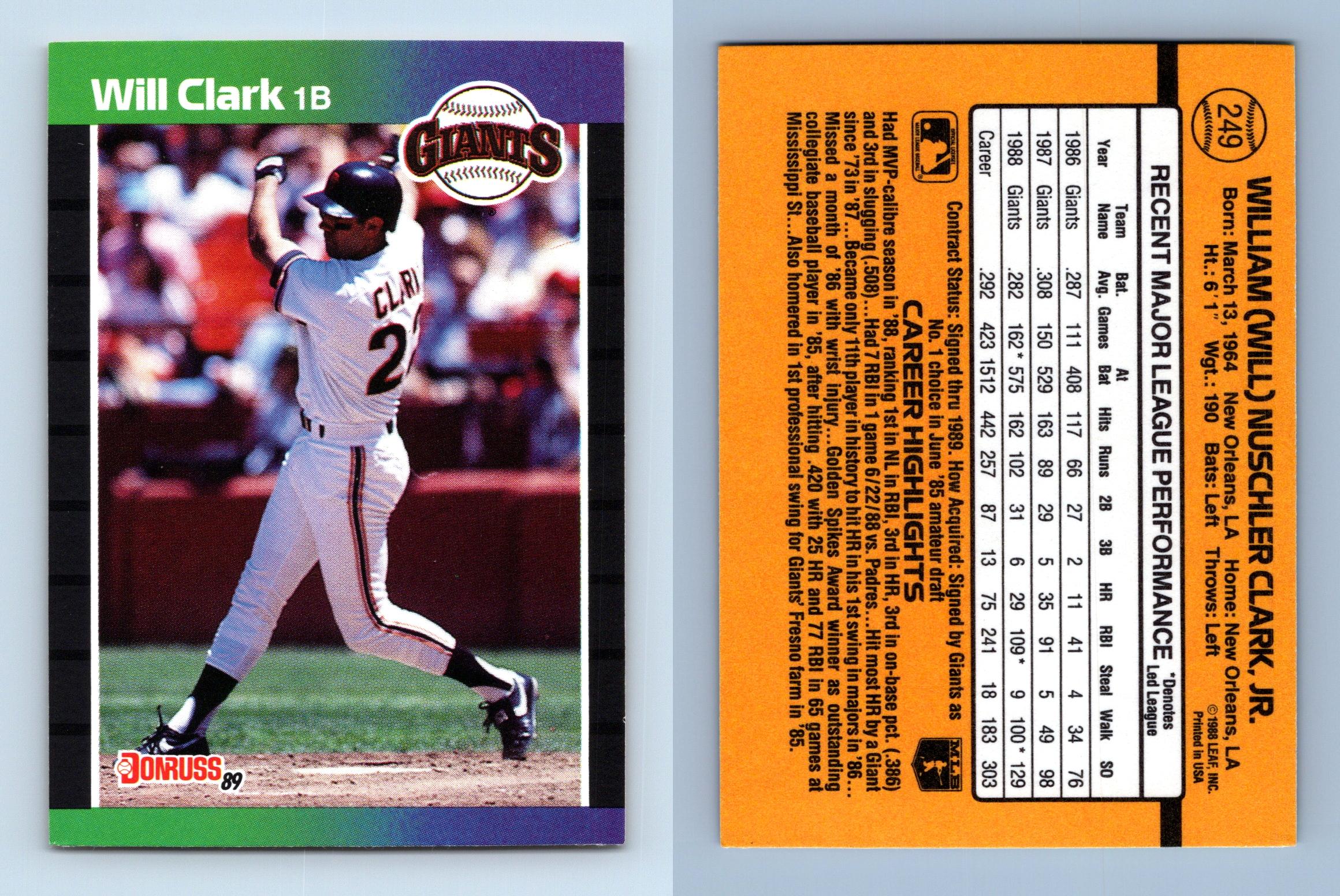 Will Clark - Giants #249 Donruss 1989 Baseball Trading Card