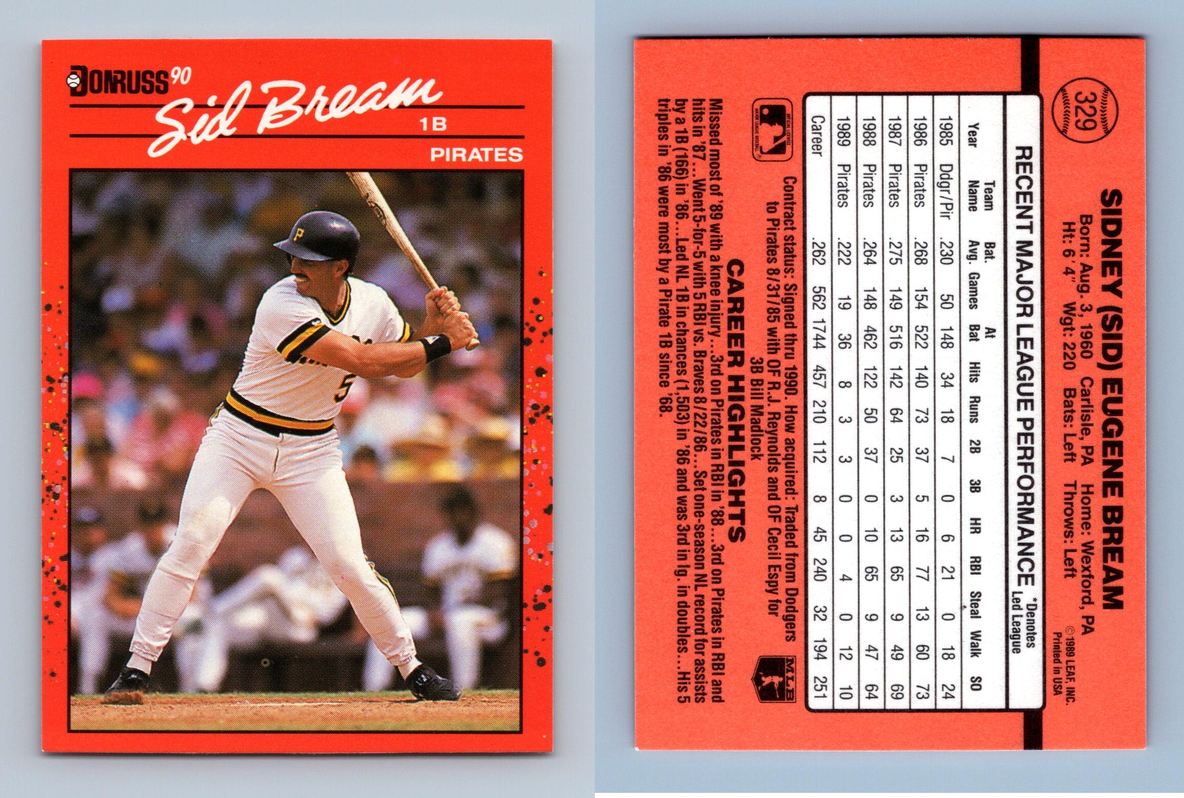 Sid Bream - Pirates #329 Donruss 1990 Baseball Trading Card