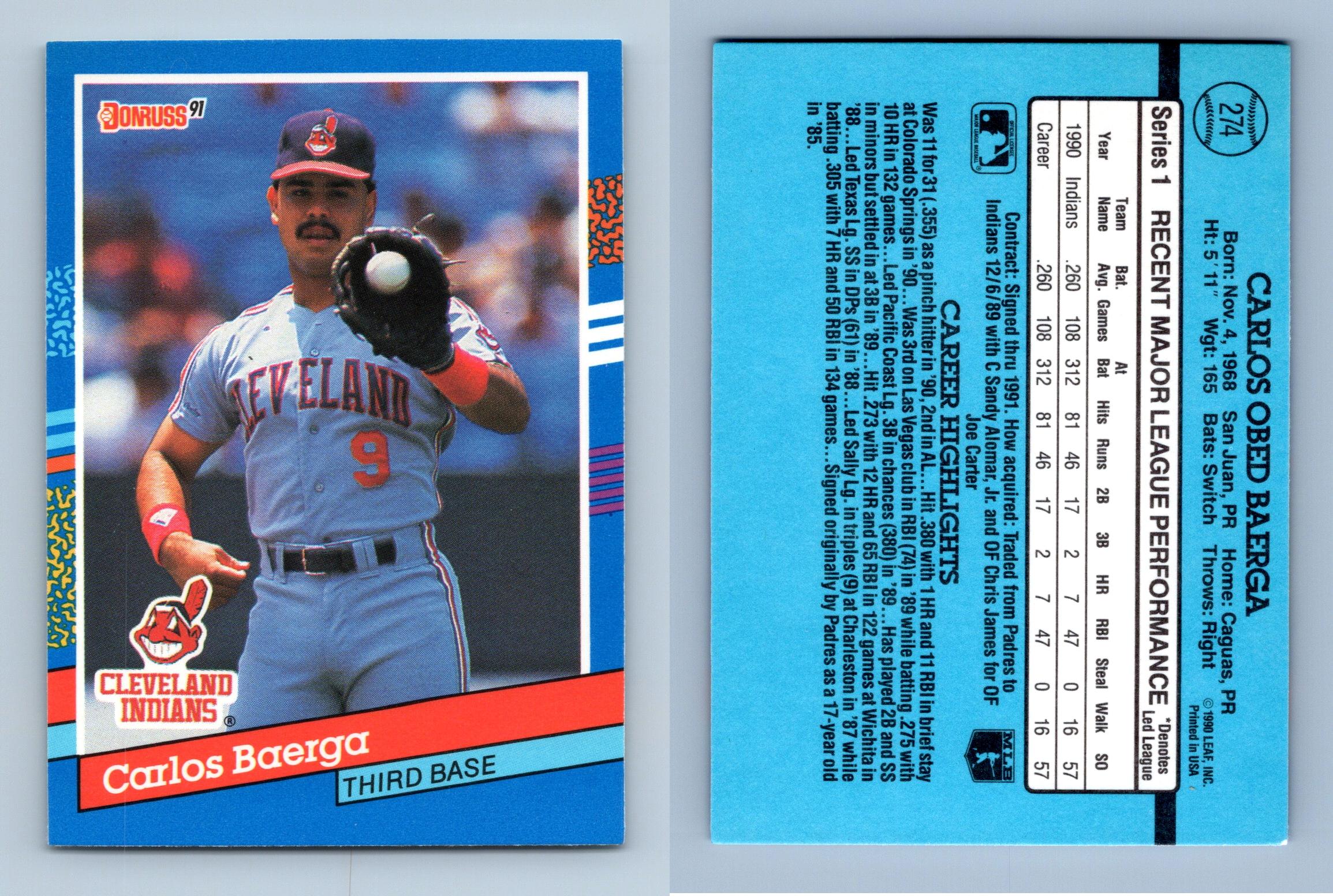 Carlos Baerga - Indians #274 Donruss 1991 Baseball Trading Card