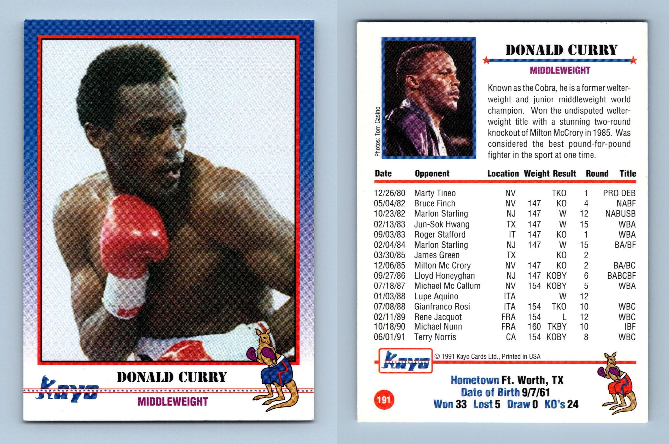 Donald Curry #191 Kayo Boxing 1991 Trading Card