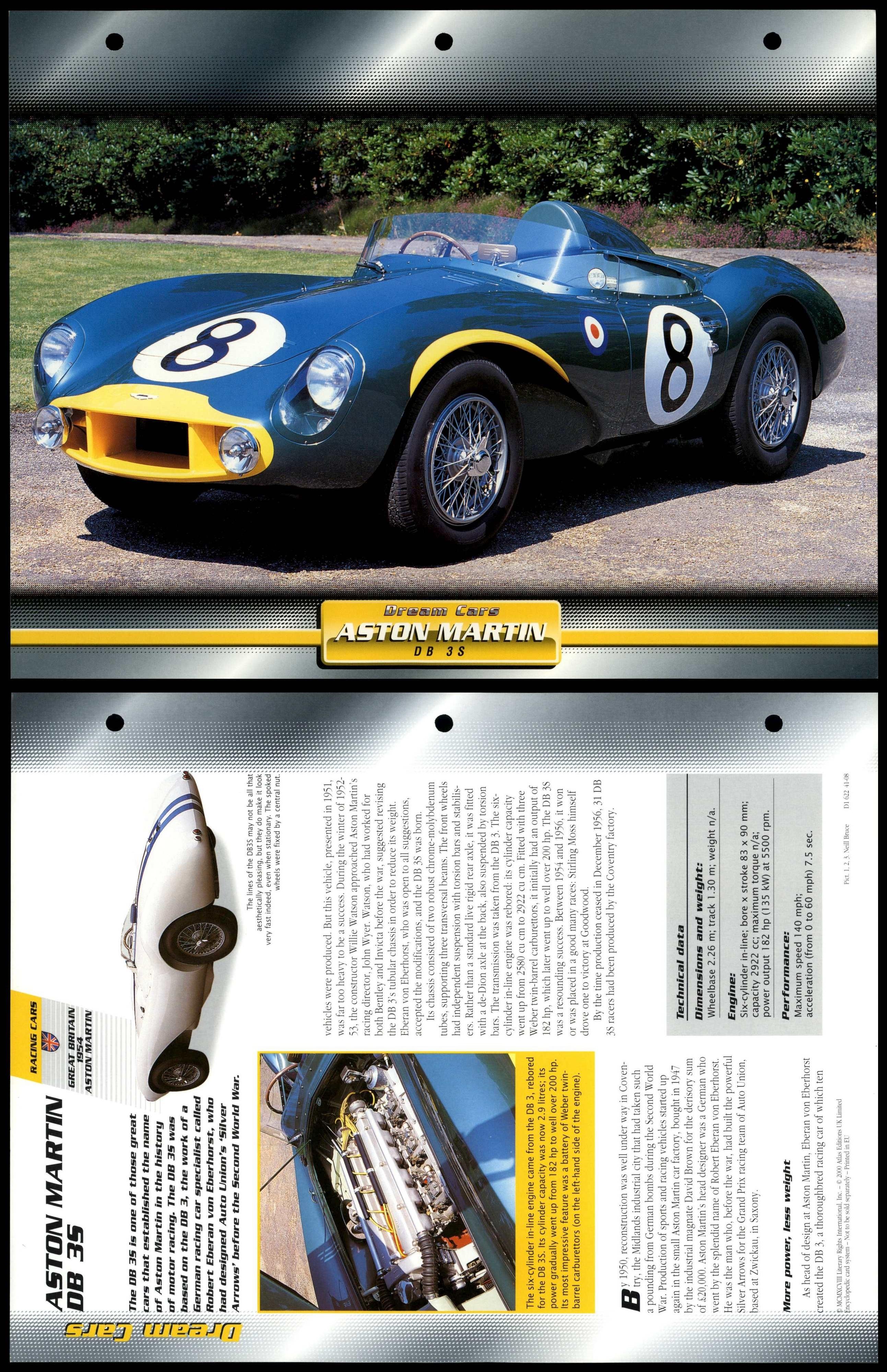 Aston Martin DB 3S -1954 - Racing - Atlas Dream Cars Fact File Card