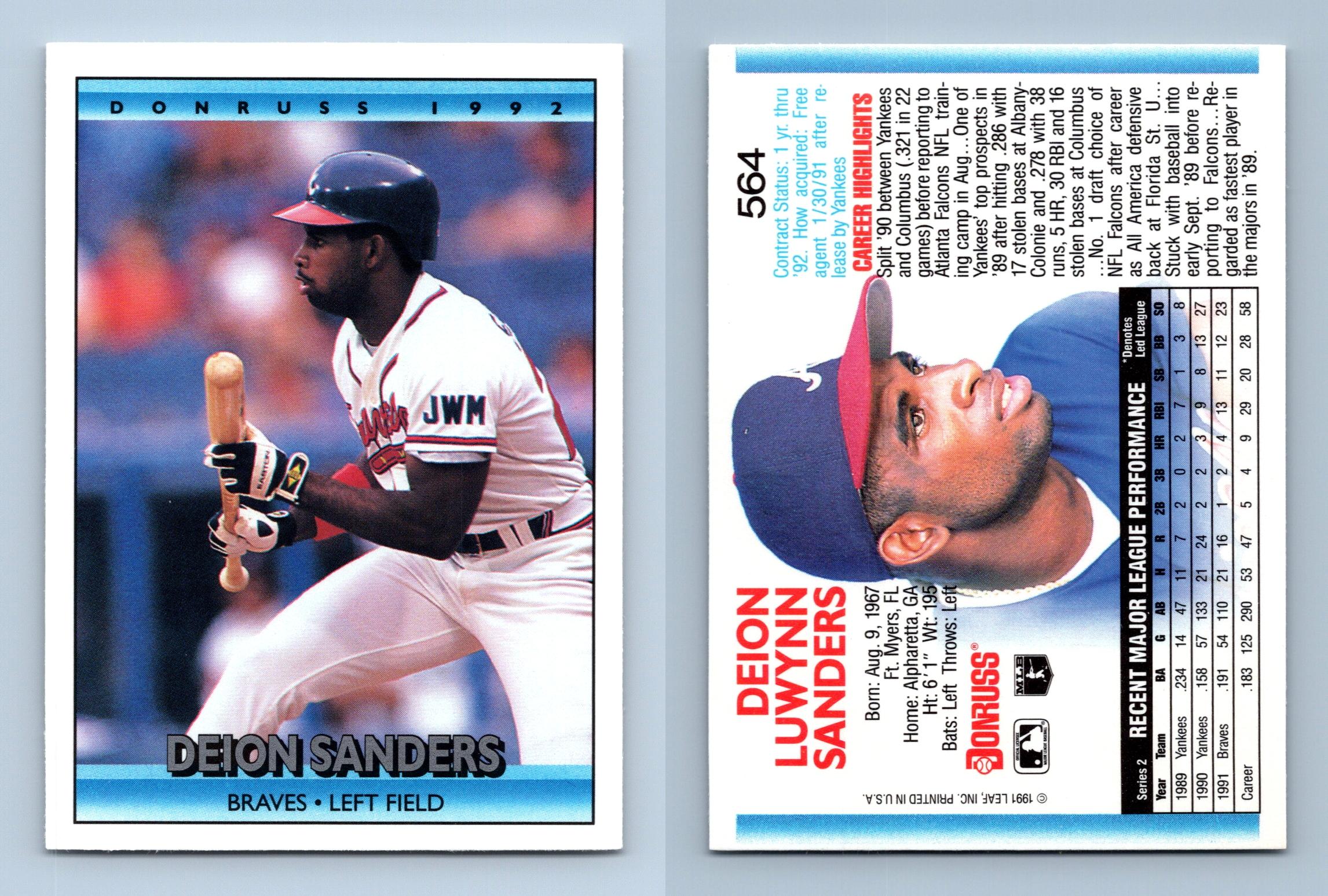 Deion Sanders - Braves #564 Donruss 1992 Baseball Trading Card
