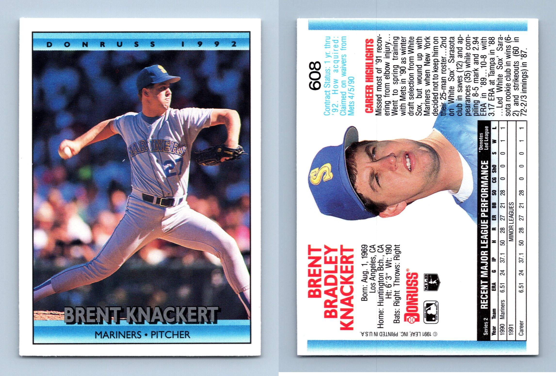 Brent Knackert - Mariners #608 Donruss 1992 Baseball Trading Card