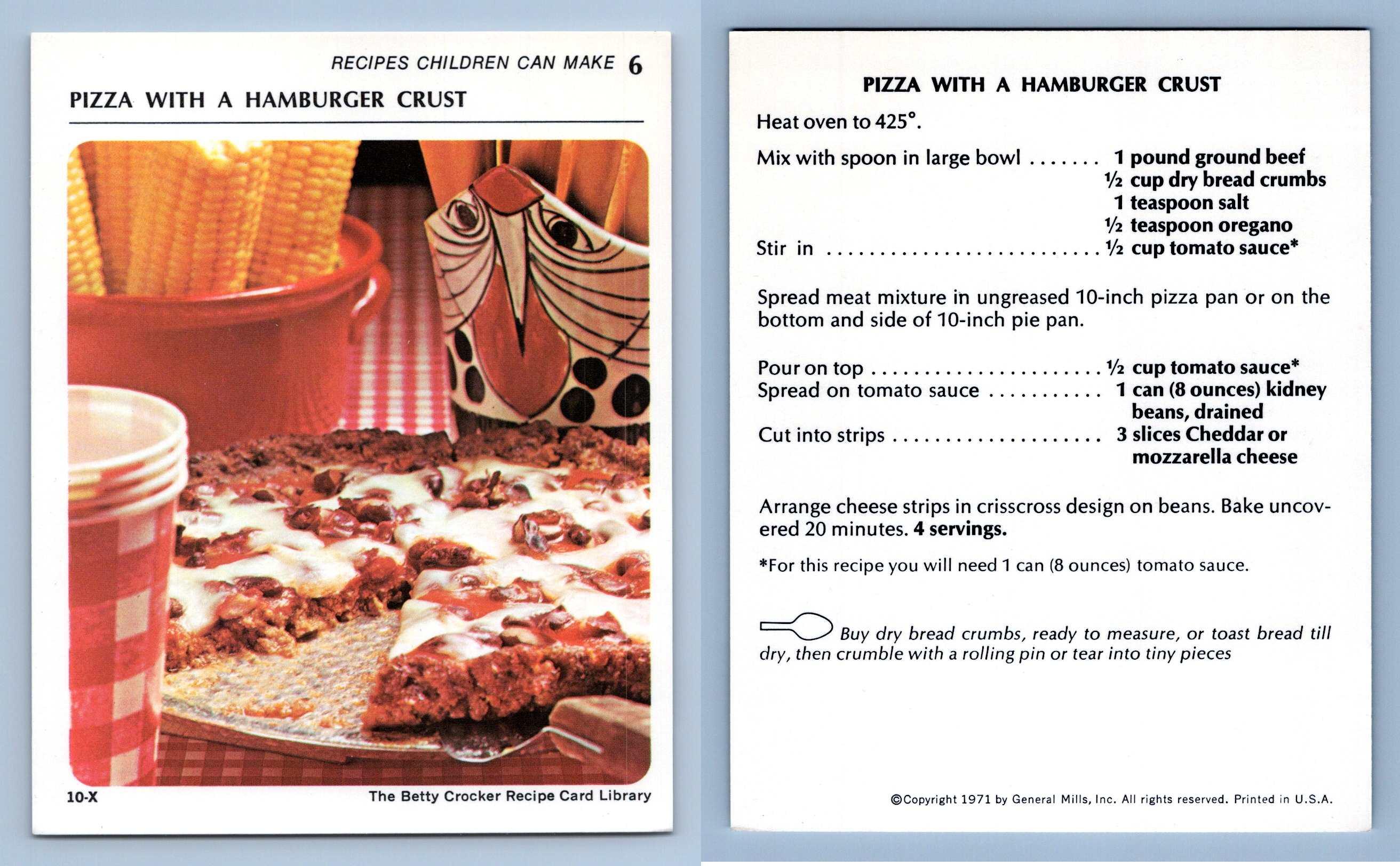 Pizza With A Hamburger Crust 6 Children Make Betty Crocker 1971