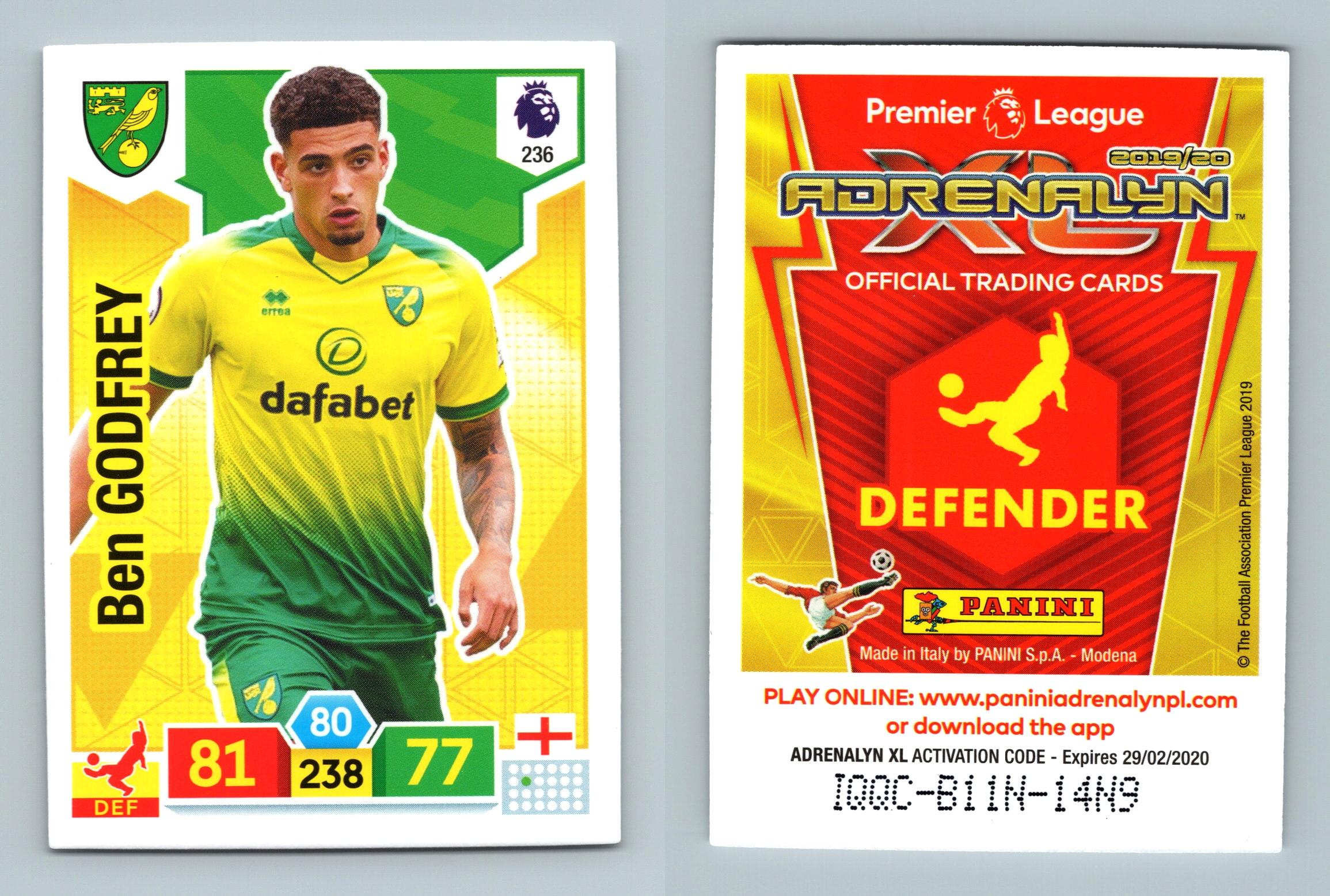 Ben Godfrey 236 Adrenalyn XL 201920 Premier League Panini Trading Card