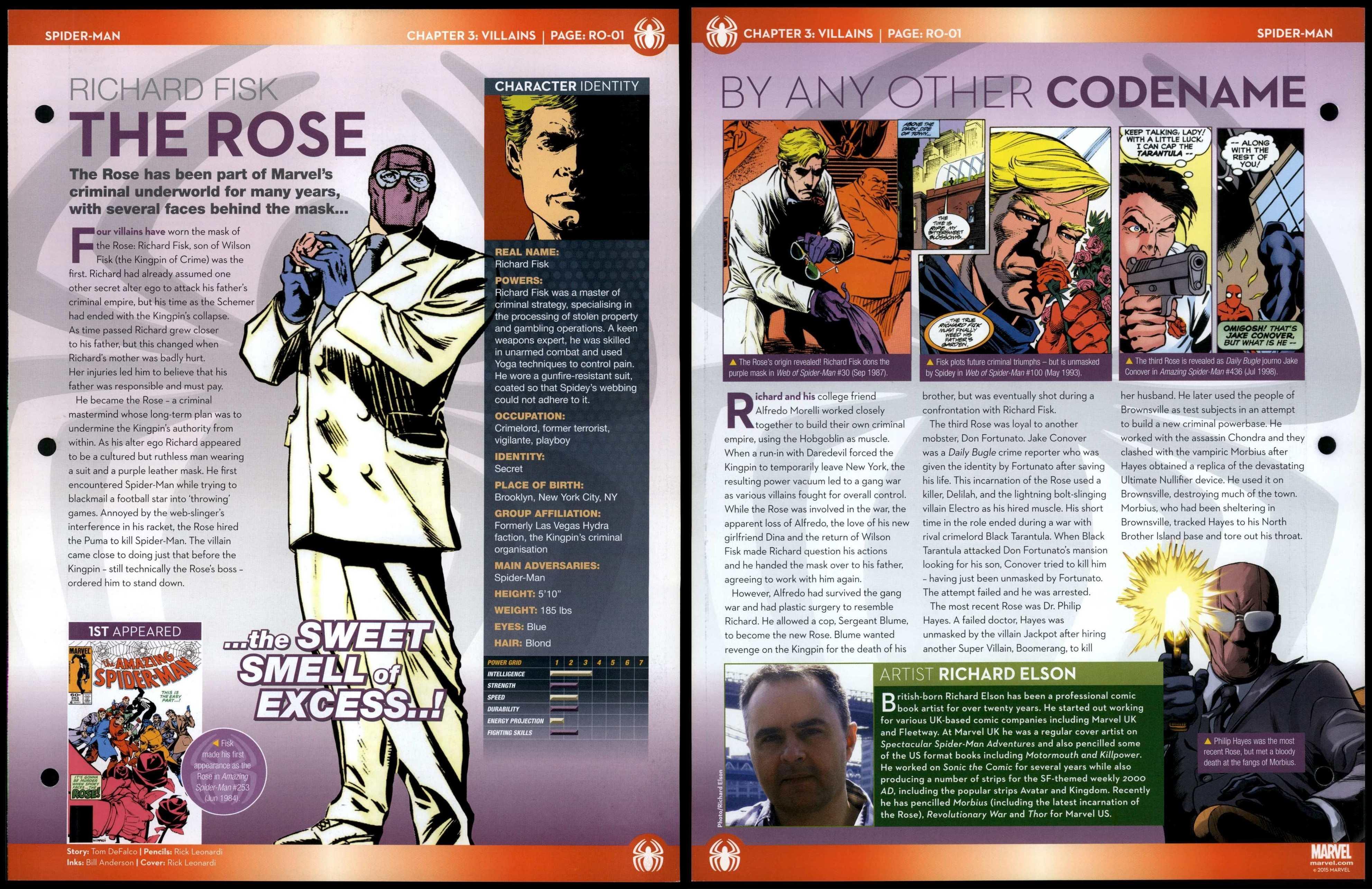 The Rose - Richard Fisk #RO-01 Villains - Spider-Man Marvel Fact File Page