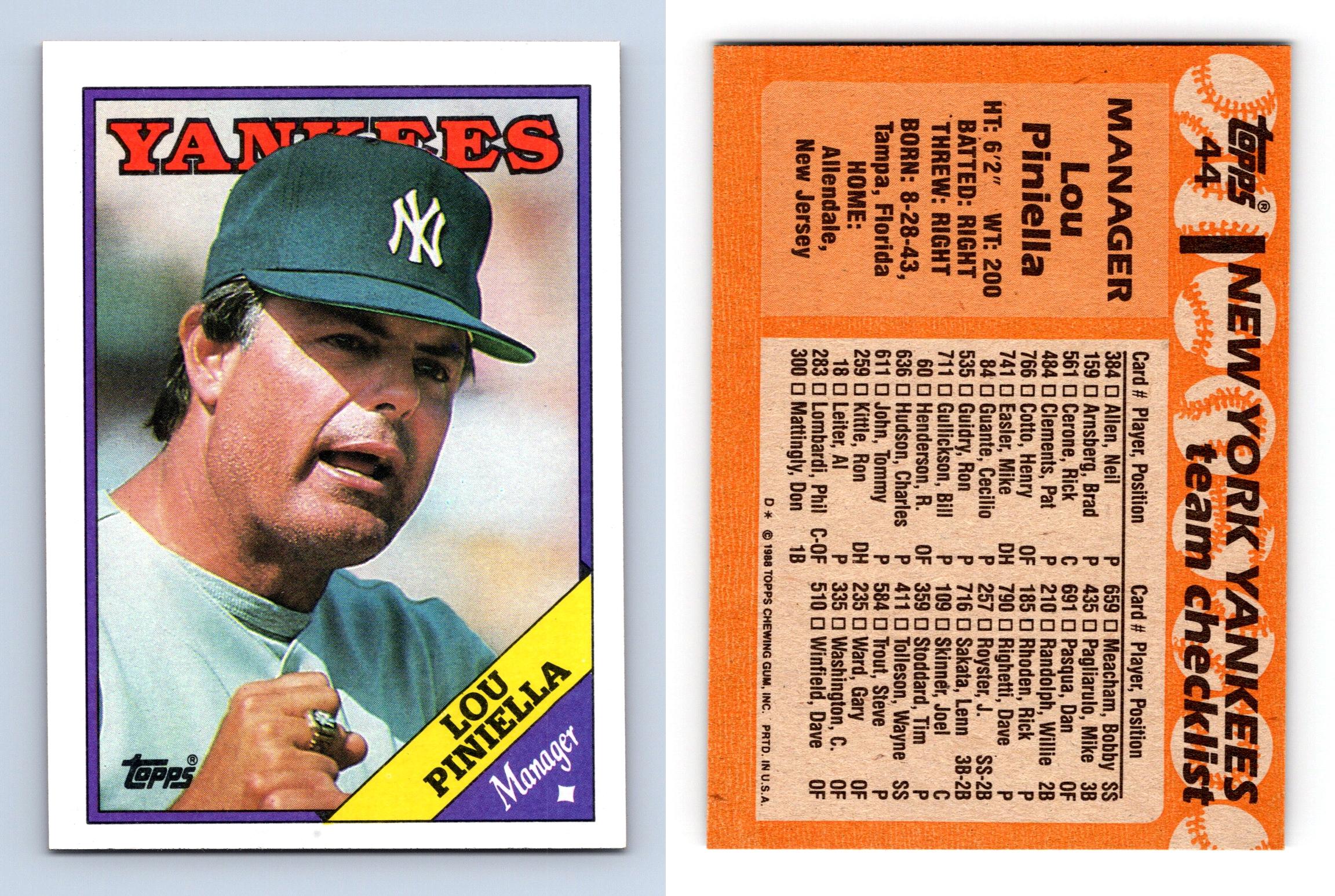Lou Piniella - Yankees #44 Topps 1988 Baseball Trading Card
