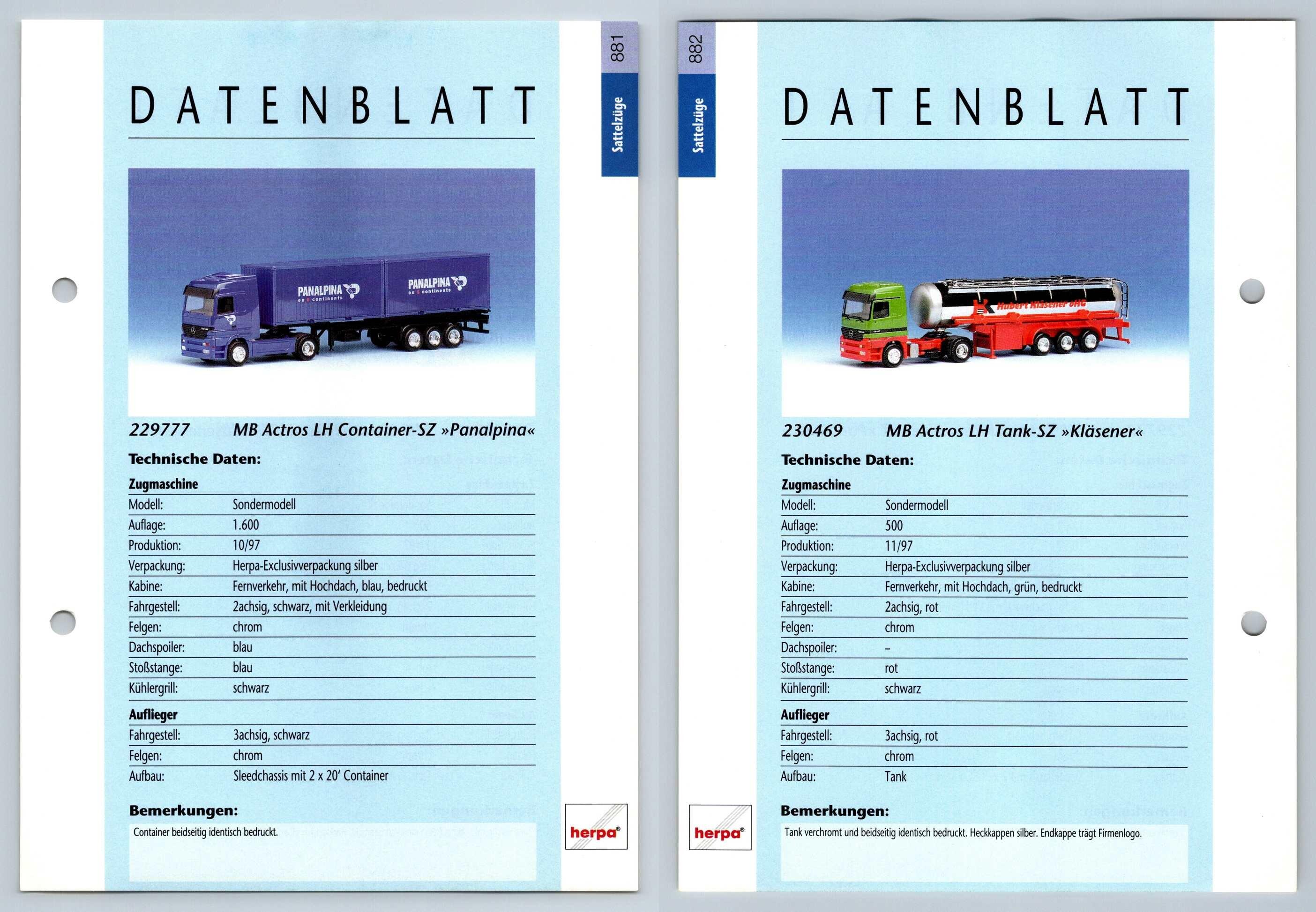 Mb Actros Lh Container Tank 881 2 Sattelzuge Datenblatt Herpa Data