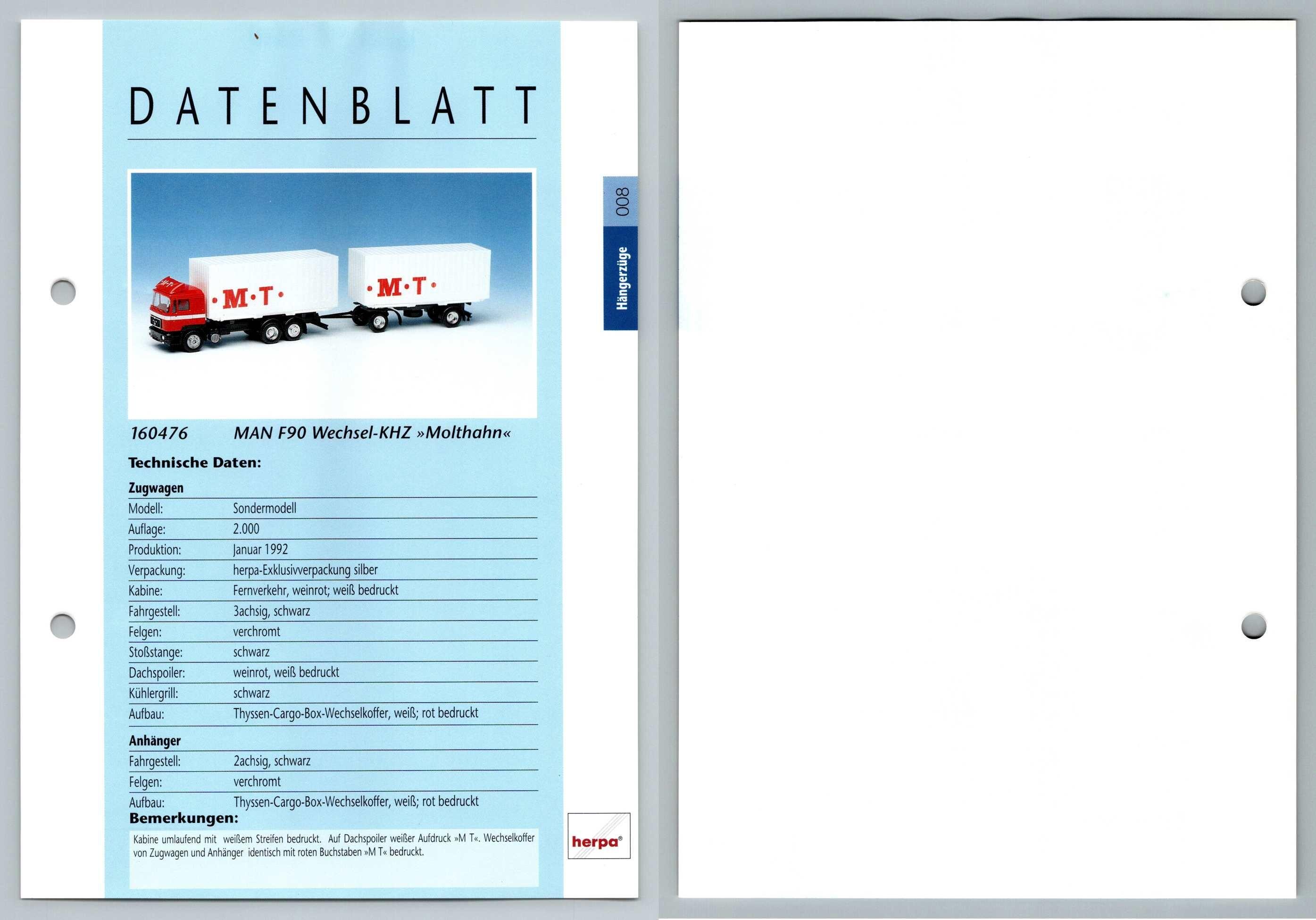 Man F90 Wechsel Khz Molthahn 8 Hangerzuge Datenblatt Herpa Data Sheet