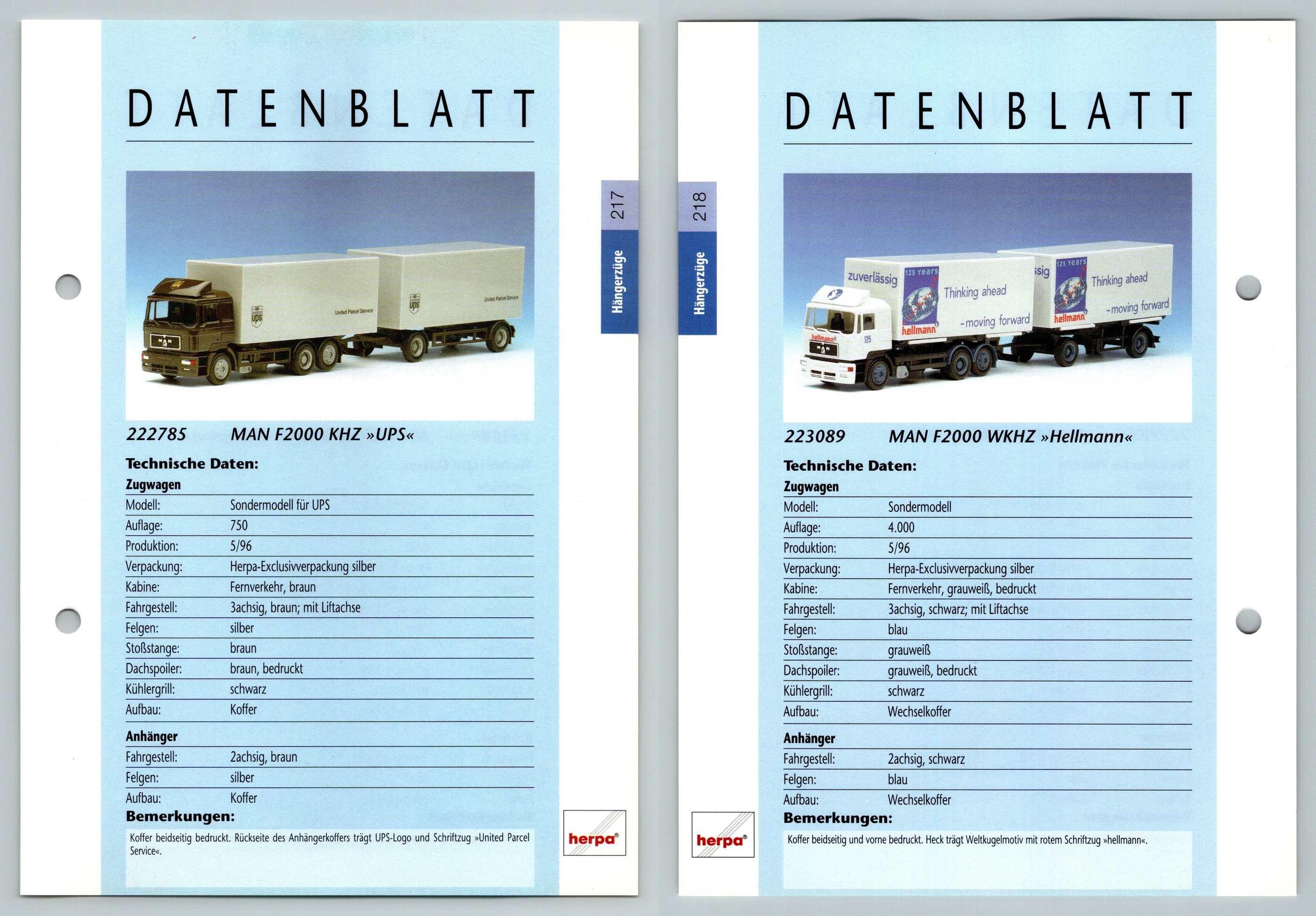 Man F2000 Khz Wkhz 217 8 Hangerzuge Datenblatt Herpa Data Sheet