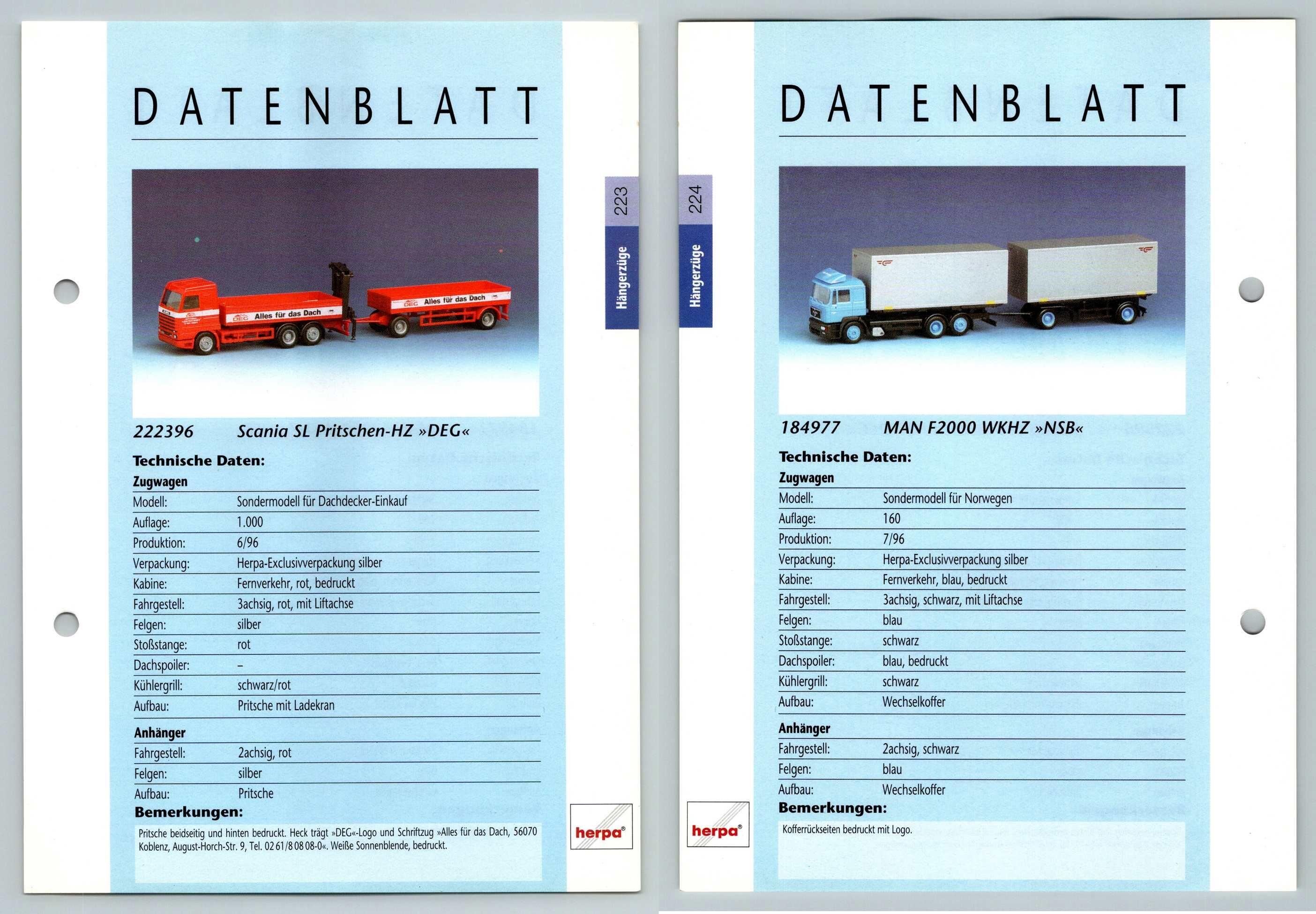 Scania Sl Man F2000 Wkhz 223 4 Hangerzuge Datenblatt Herpa Data Sheet