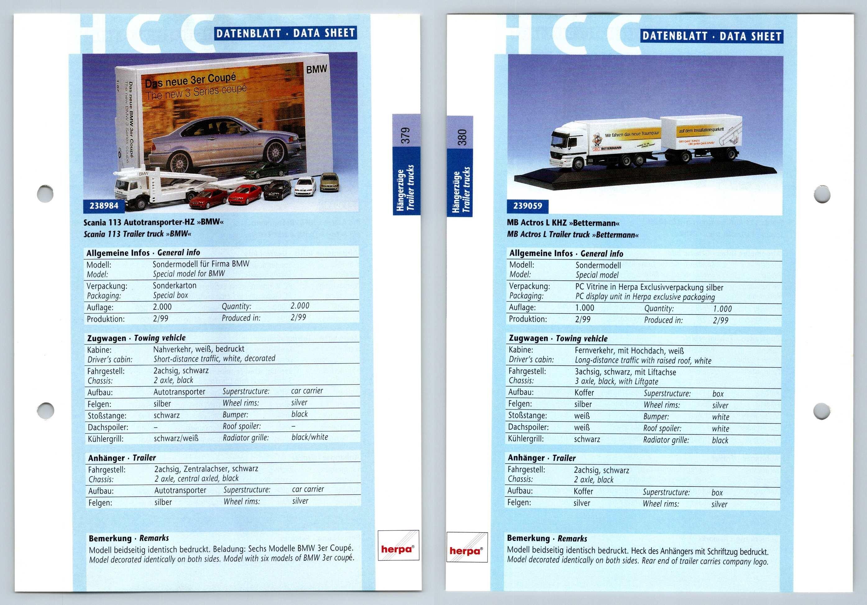 Scania 113 Mb Actros L Khz 379 80 Hangerzuge Datenblatt Herpa Data