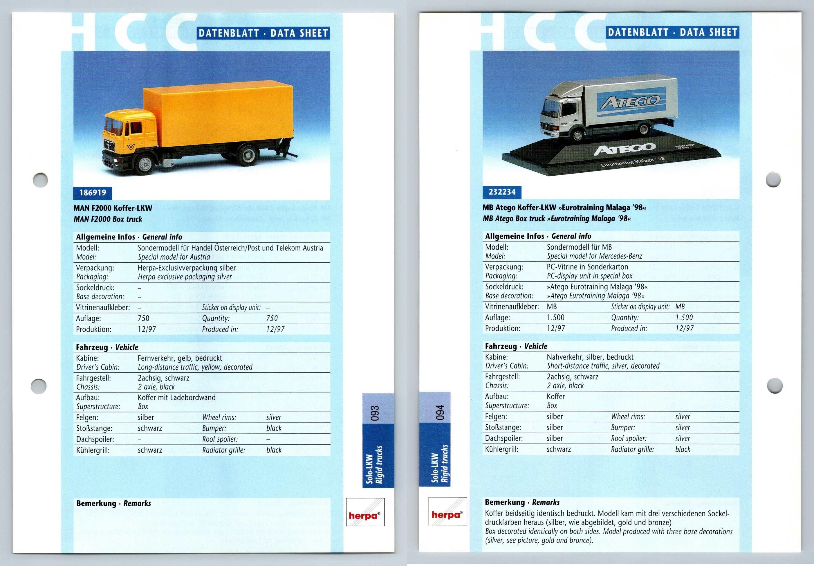 Man F2000 Koffer Mb Atego 93 4 Solo Lkw Datenblatt Herpa Data Sheet