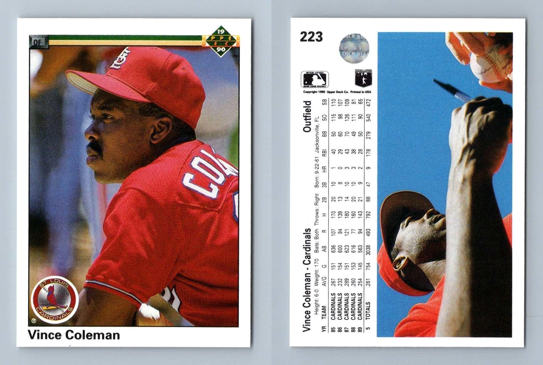 Vince Coleman - Cardinals #223 Upper Deck 1990 Baseball Trading Card