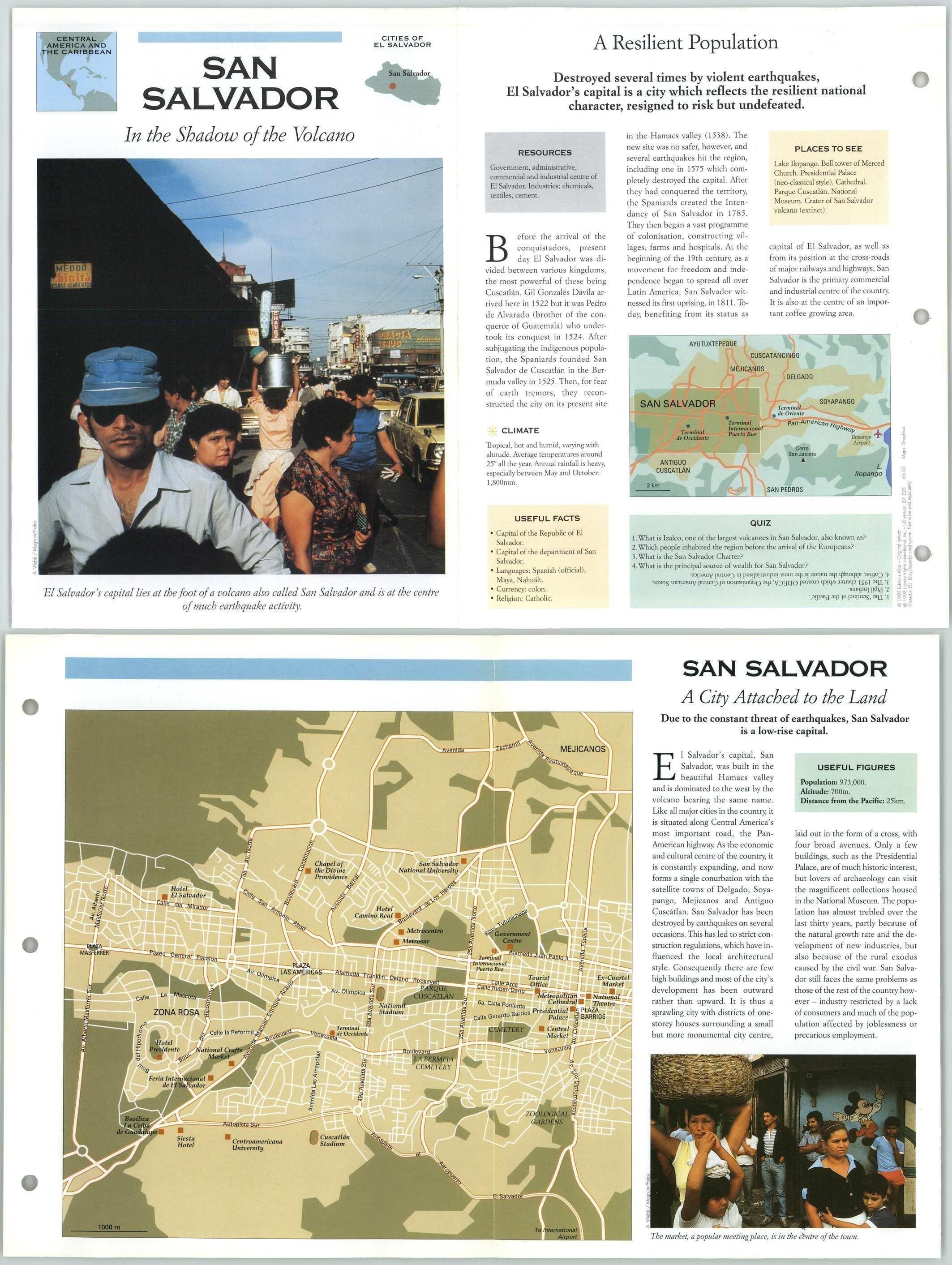 San Salvador - Central America - Atlas Of The World Fact File Fold-Out Page