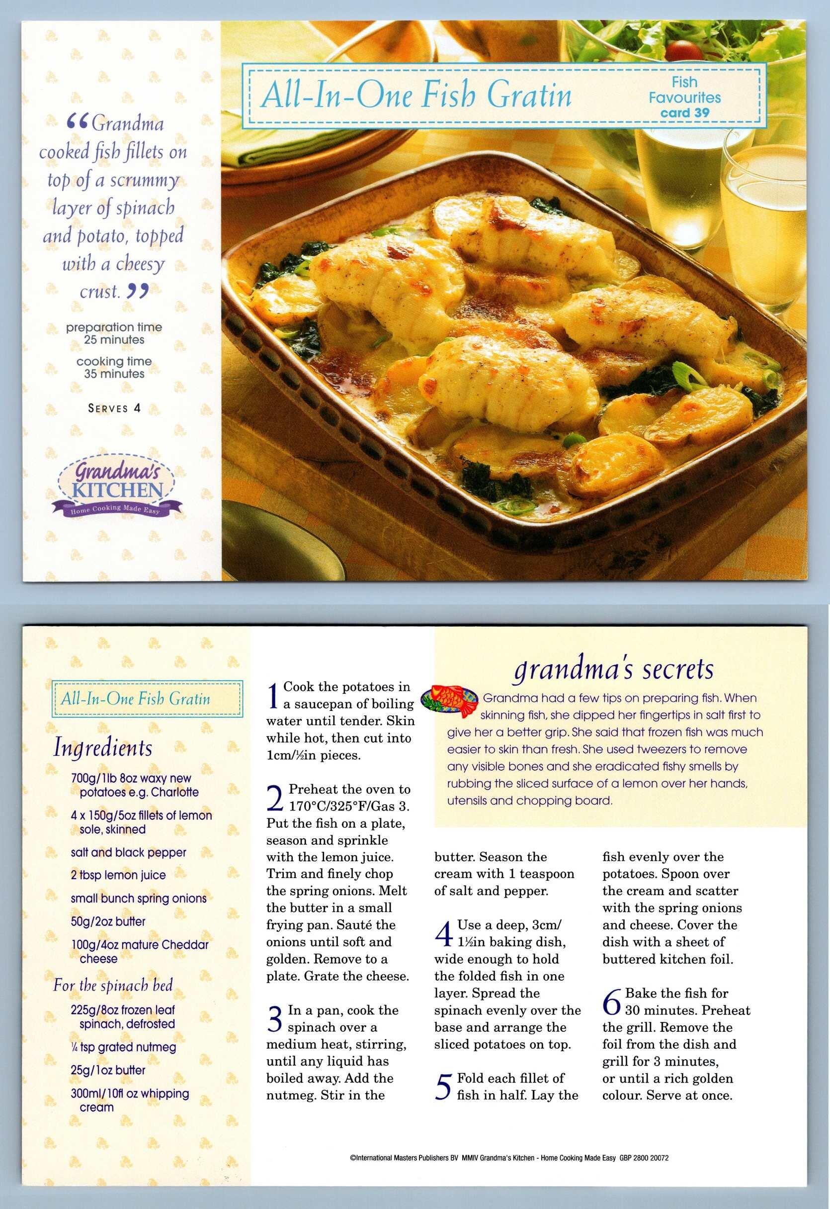 All-In-One Fish Gratin #39 Fish - Grandma's Kitchen Recipe Card