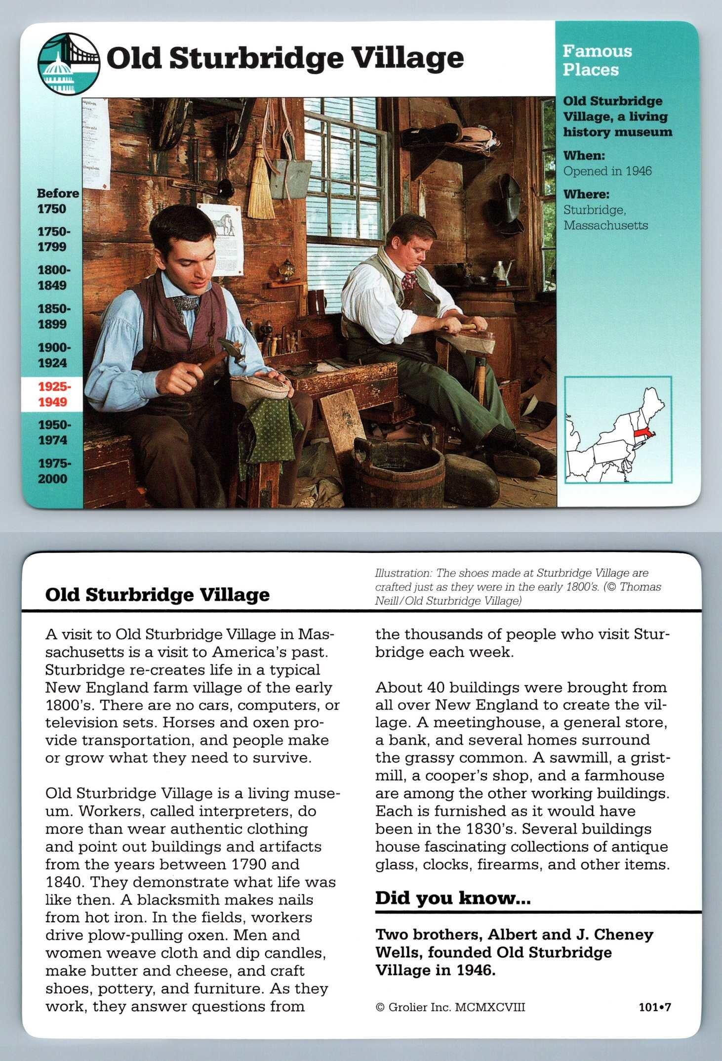 Old Sturbridge Village 101.7 Famous Places Story Of America Grolier Card