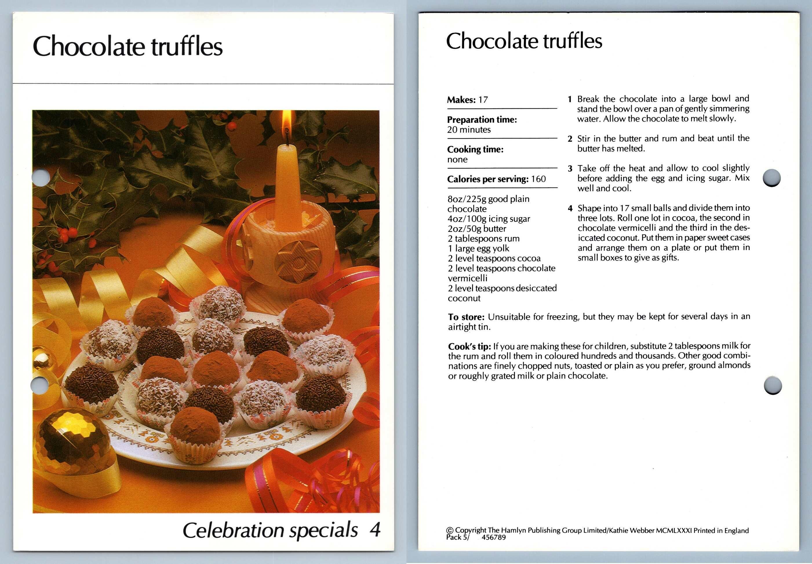 Chocolate Truffles 4 Celebration Hamlyn AllColour Cookery Card