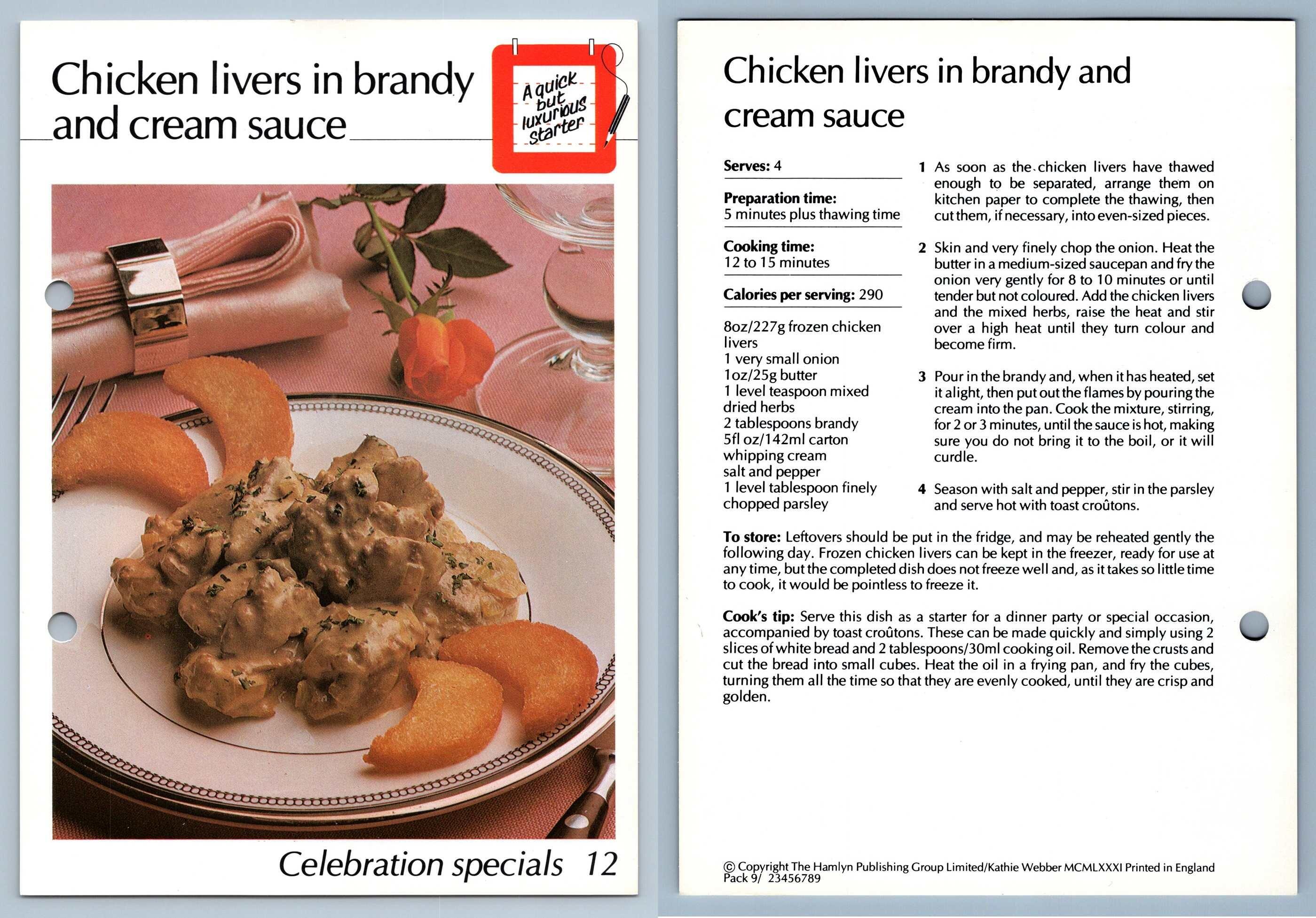 Chicken Livers In Brandy & Cream Sauce 12 Celebration Hamlyn All