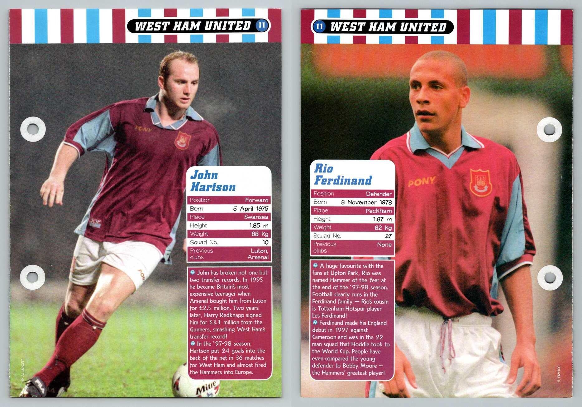 John Hartson / Rio Ferdinand - West Ham #11 Football Magic 1998-9 