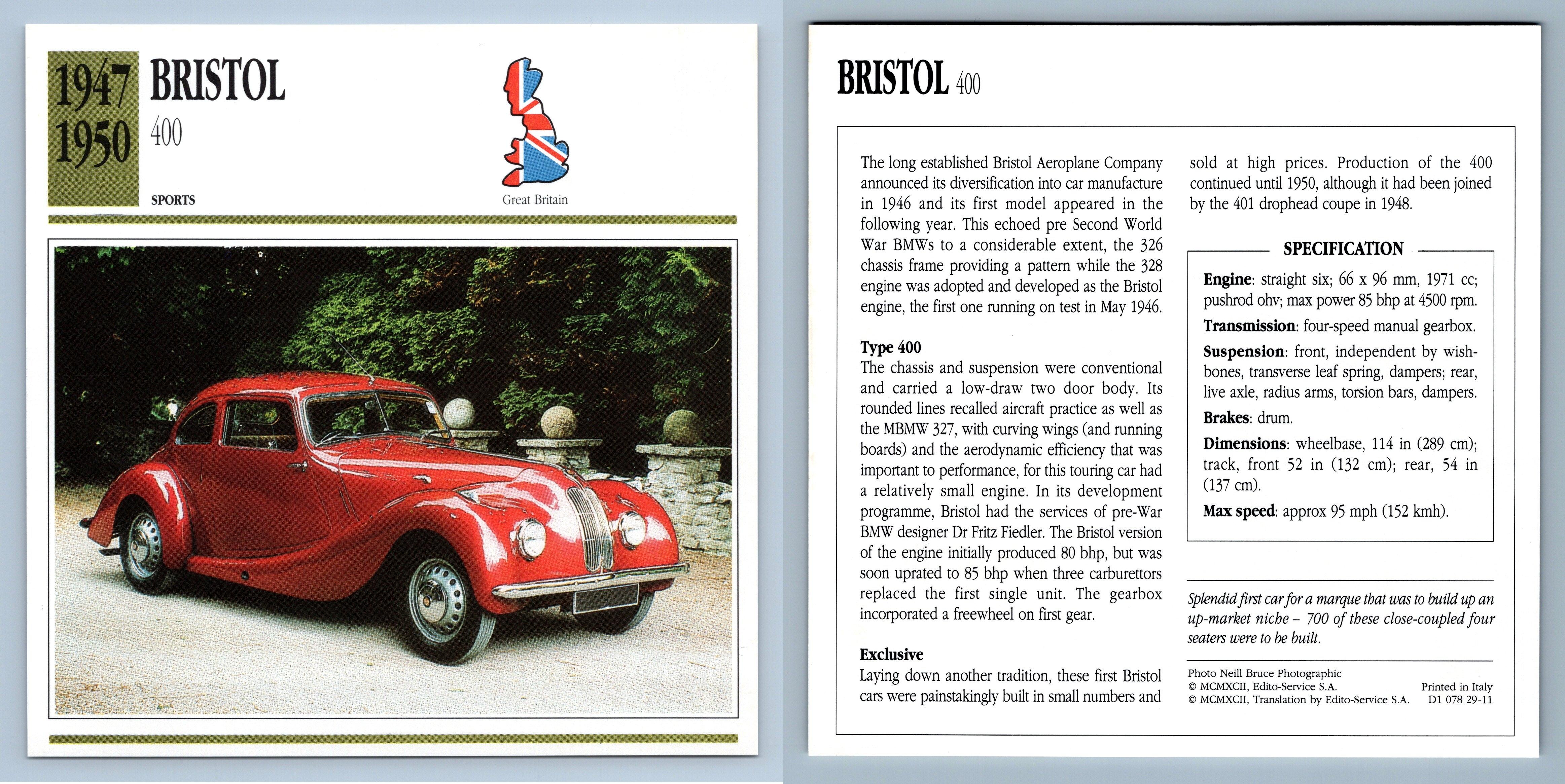 Bristol 400 194750 Sports Collectors Club Card