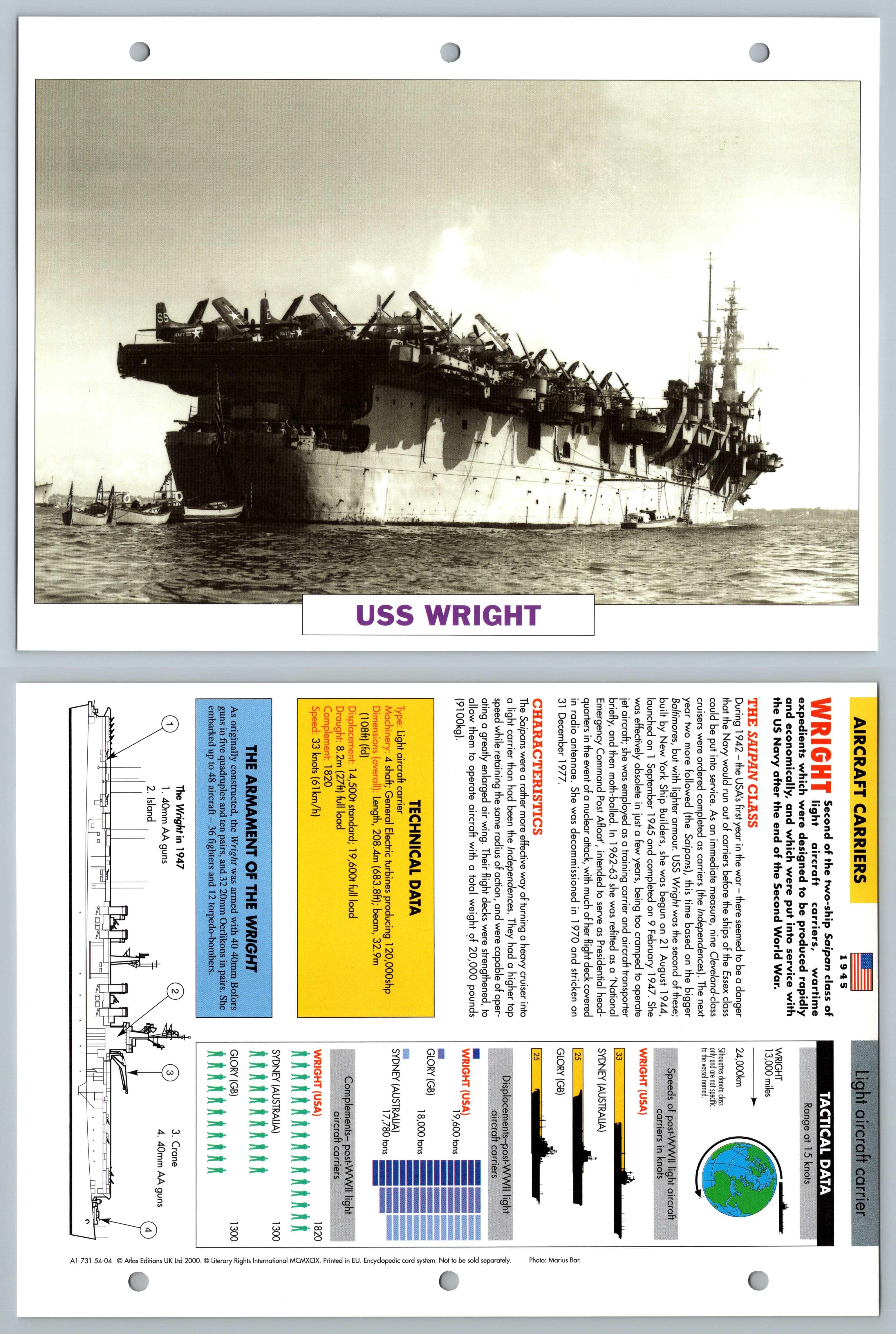 USS Wright - 1945 - Aircraft Carriers - Atlas Warships Maxi Card