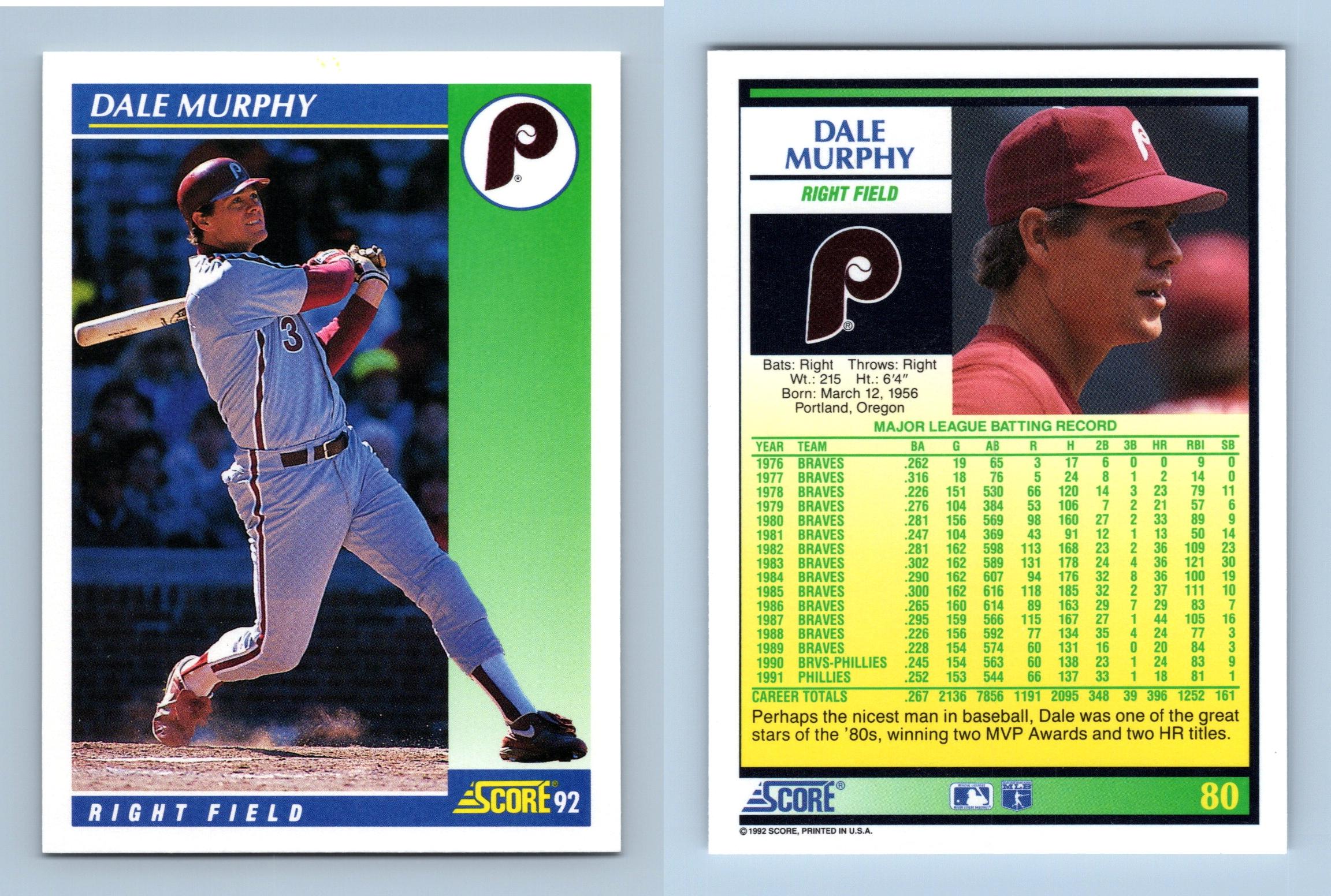 Dale Murphy - Phillies - #80 Score 1992 Baseball Trading Card