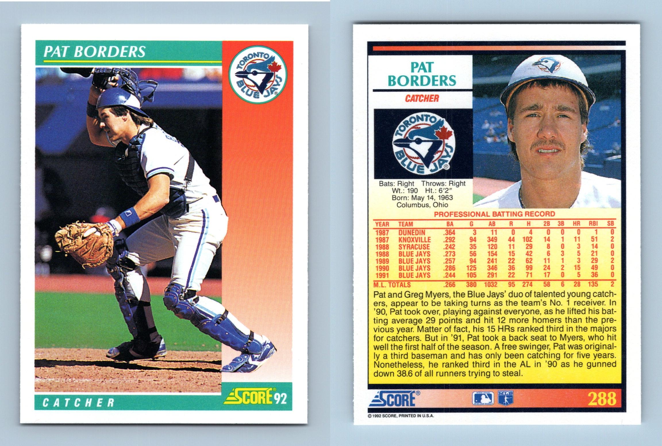 Pat Borders - Blue Jays - #288 Score 1992 Baseball Trading Card