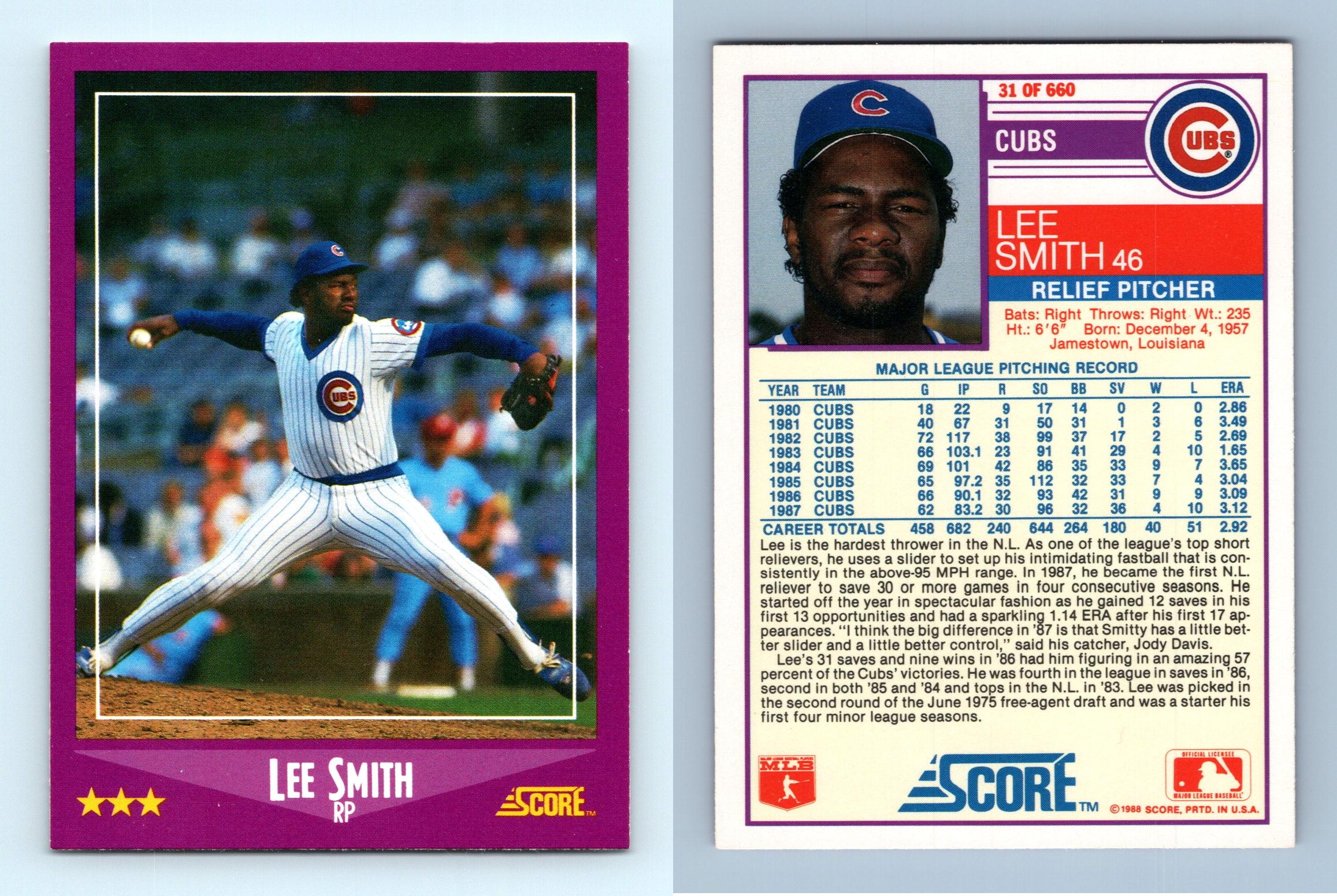 Lee Smith - Cubs #31 Score 1988 Baseball Trading Card