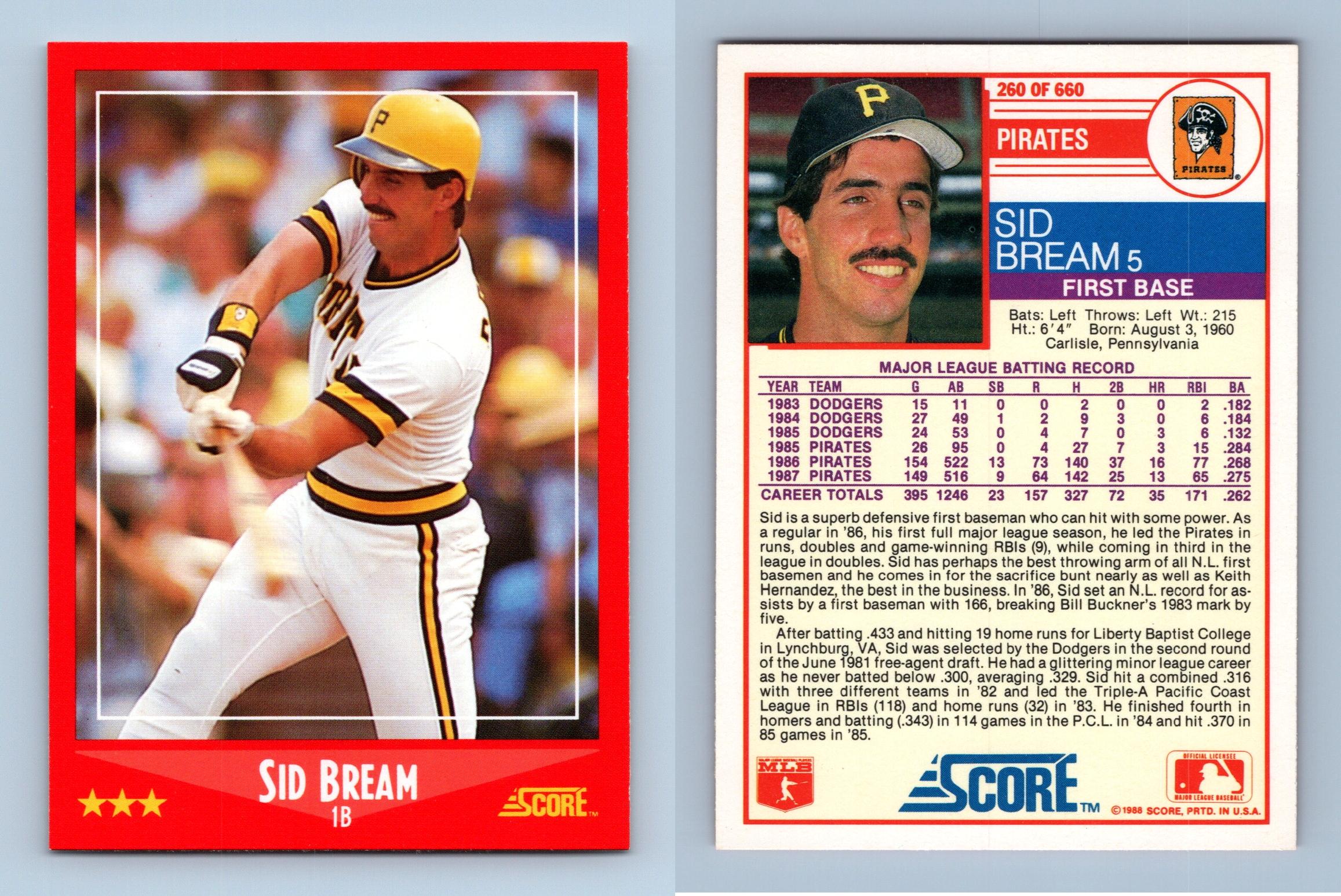 Sid Bream - Pirates #260 Score 1988 Baseball Trading Card