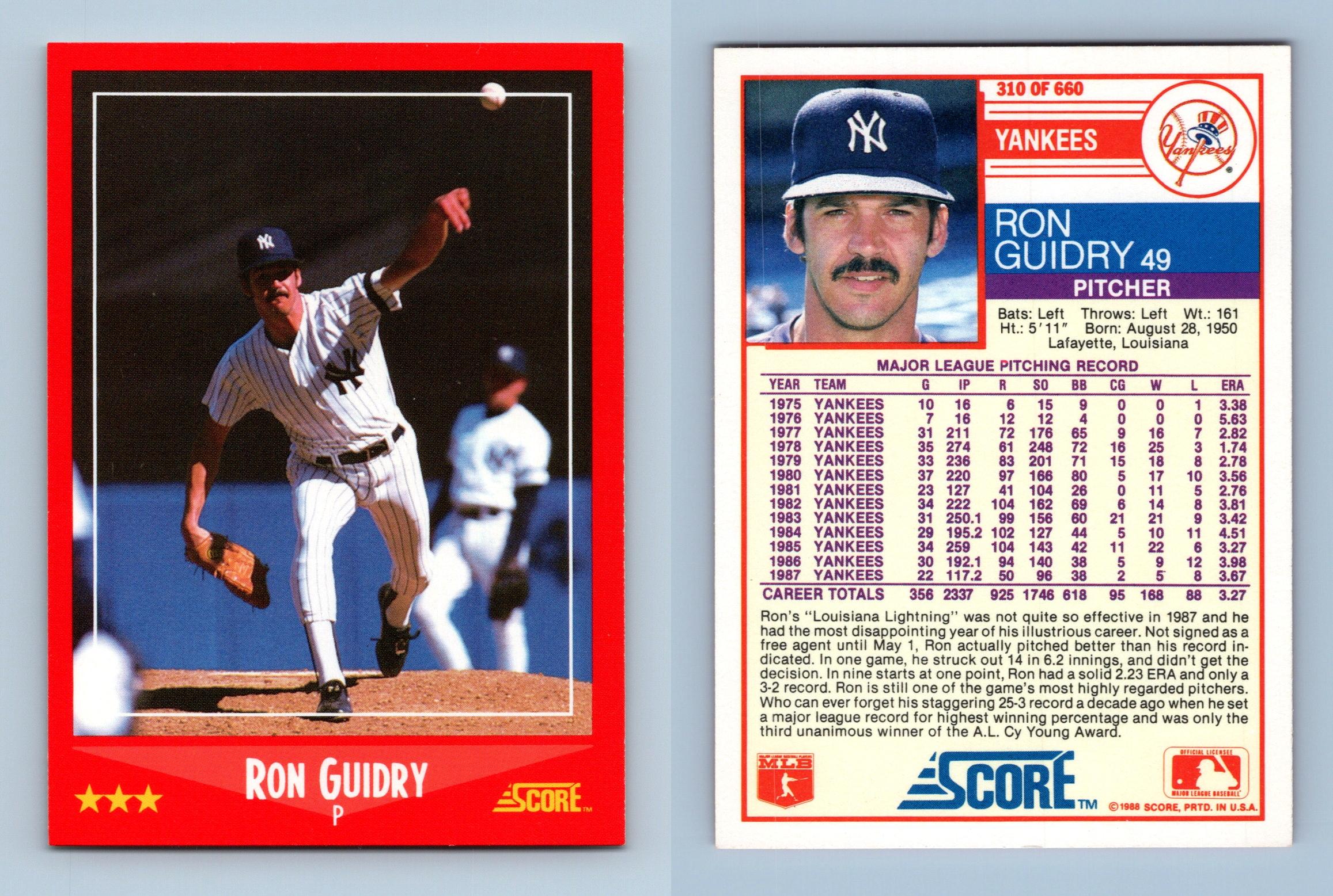 Ron Guidry - Yankees #310 Score 1988 Baseball Trading Card