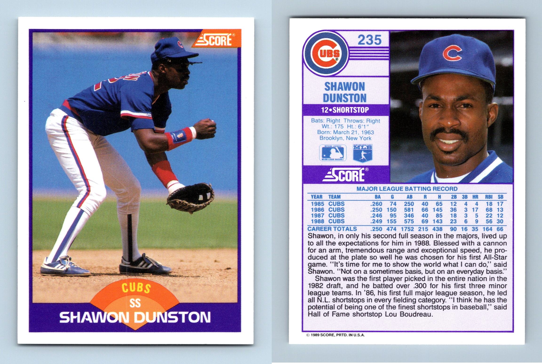 Shawon Dunston - Cubs #235 Score 1989 Baseball Trading Card