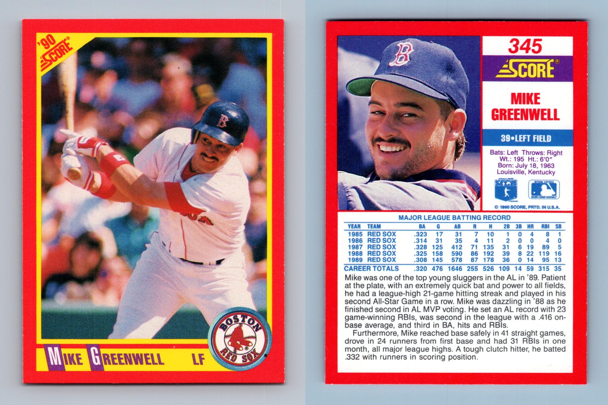 Mike Greenwell - Red Sox #345 Score 1990 Baseball Trading Card
