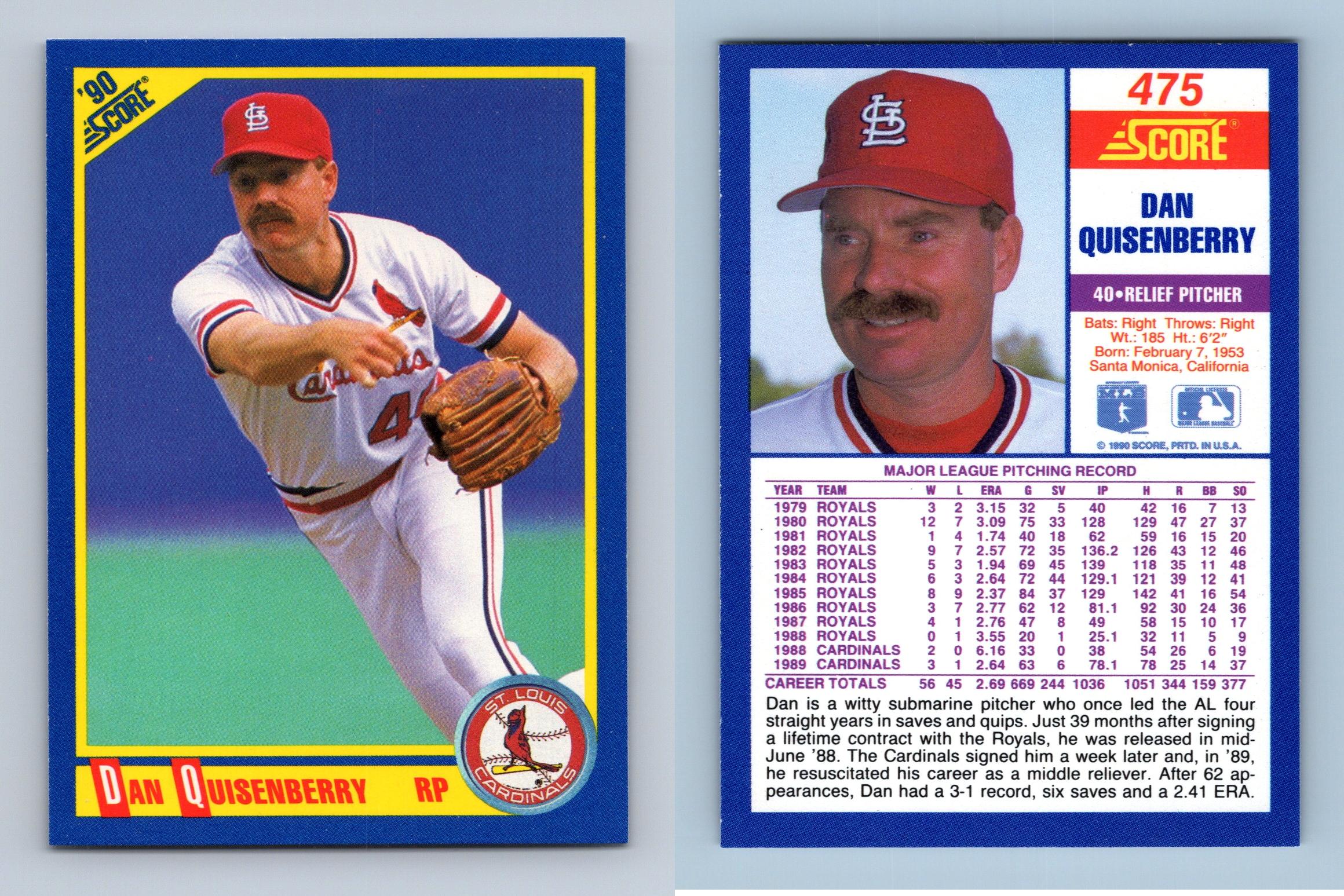 Dan Quisenberry - Cardinals #475 Score 1990 Baseball Trading Card