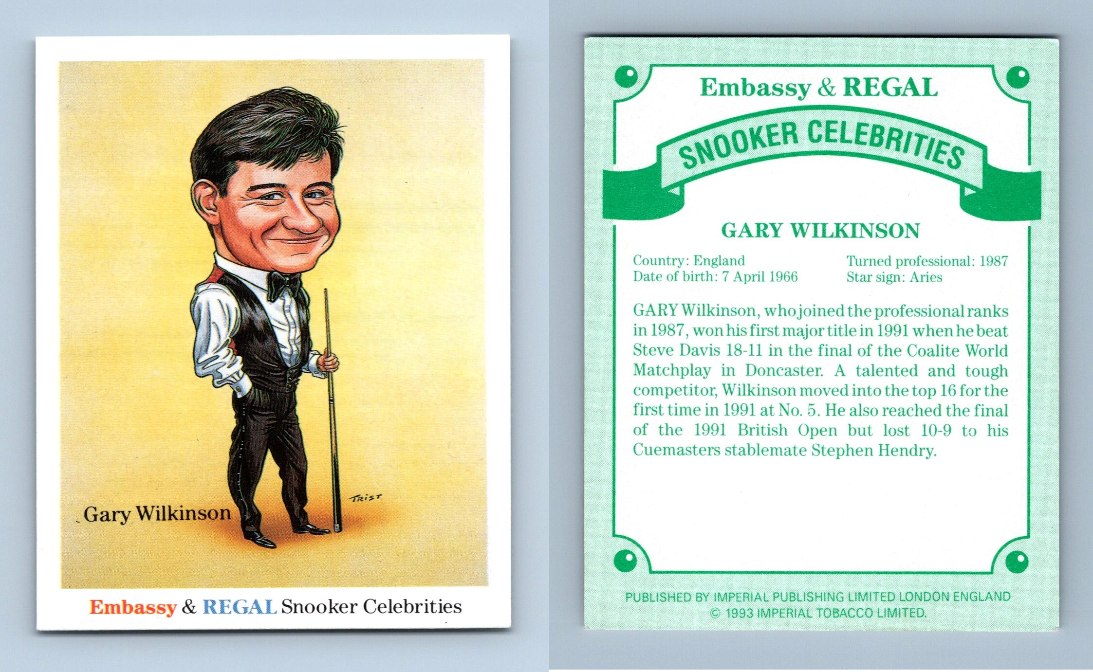 Gary Wilkinson - Snooker Celebrities 1993 Embassy & Regal Cigarette Card