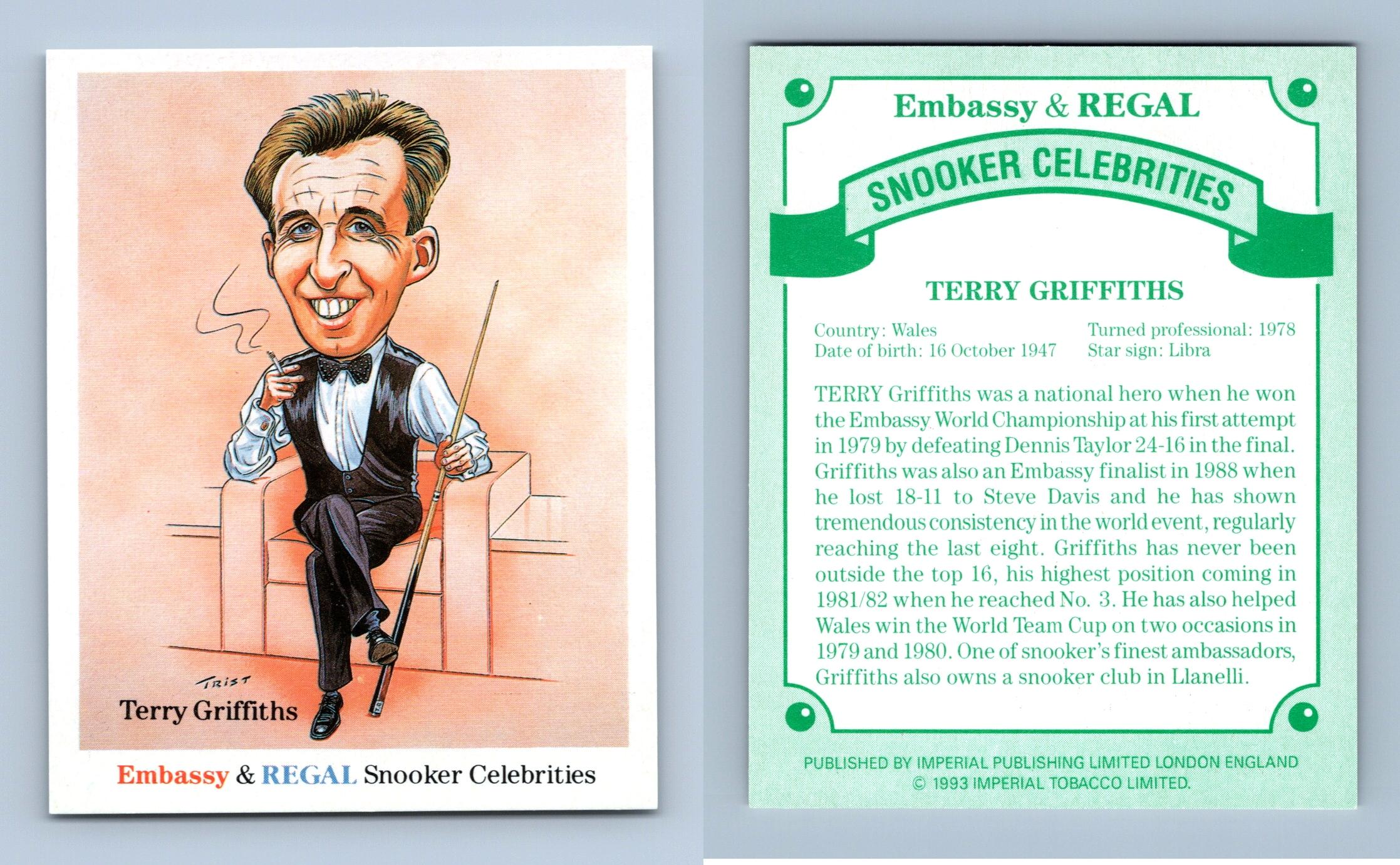 Terry Griffiths - Snooker Celebrities 1993 Embassy & Regal Cigarette Card