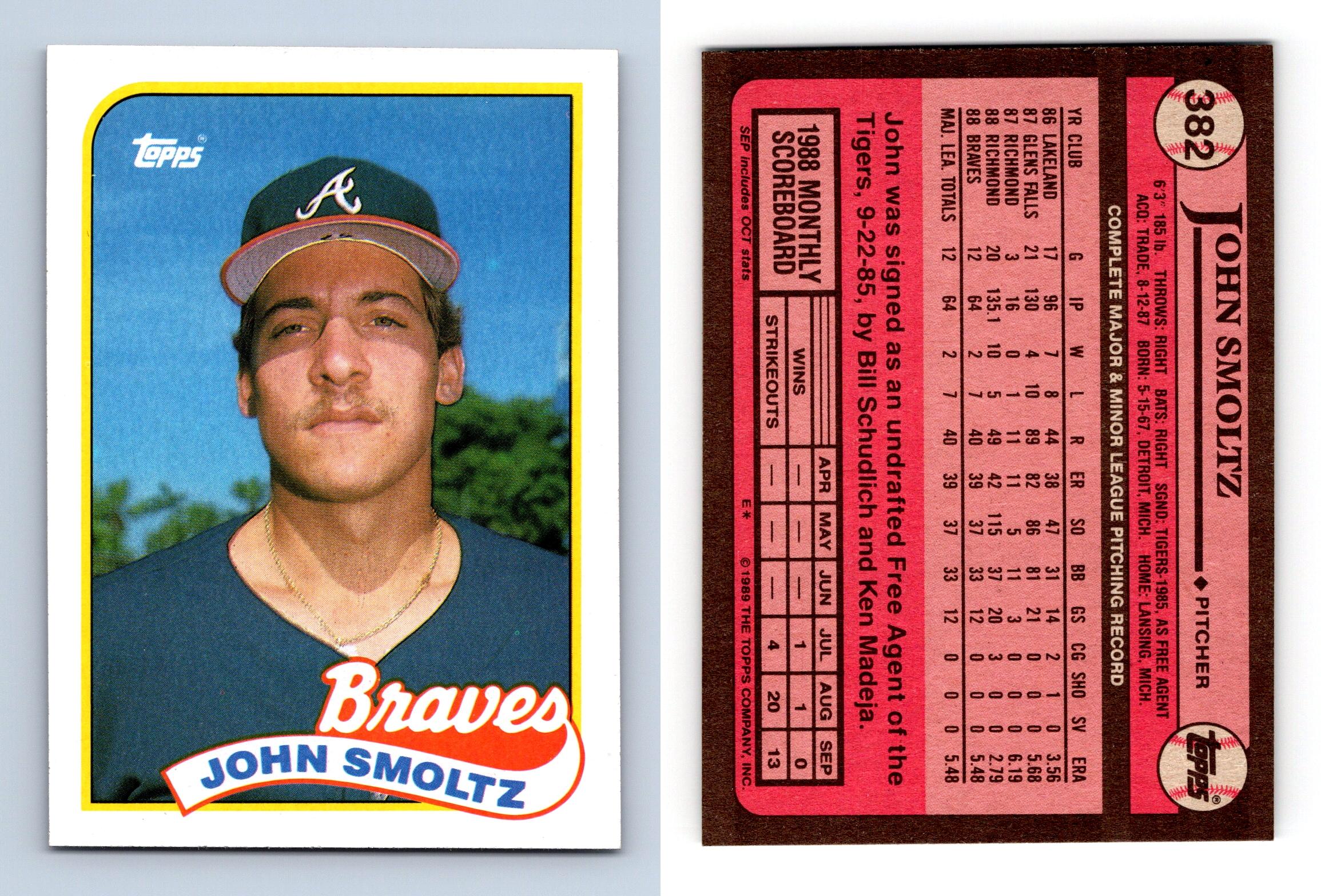  1989 Topps Baseball #382 John Smoltz Rookie Card