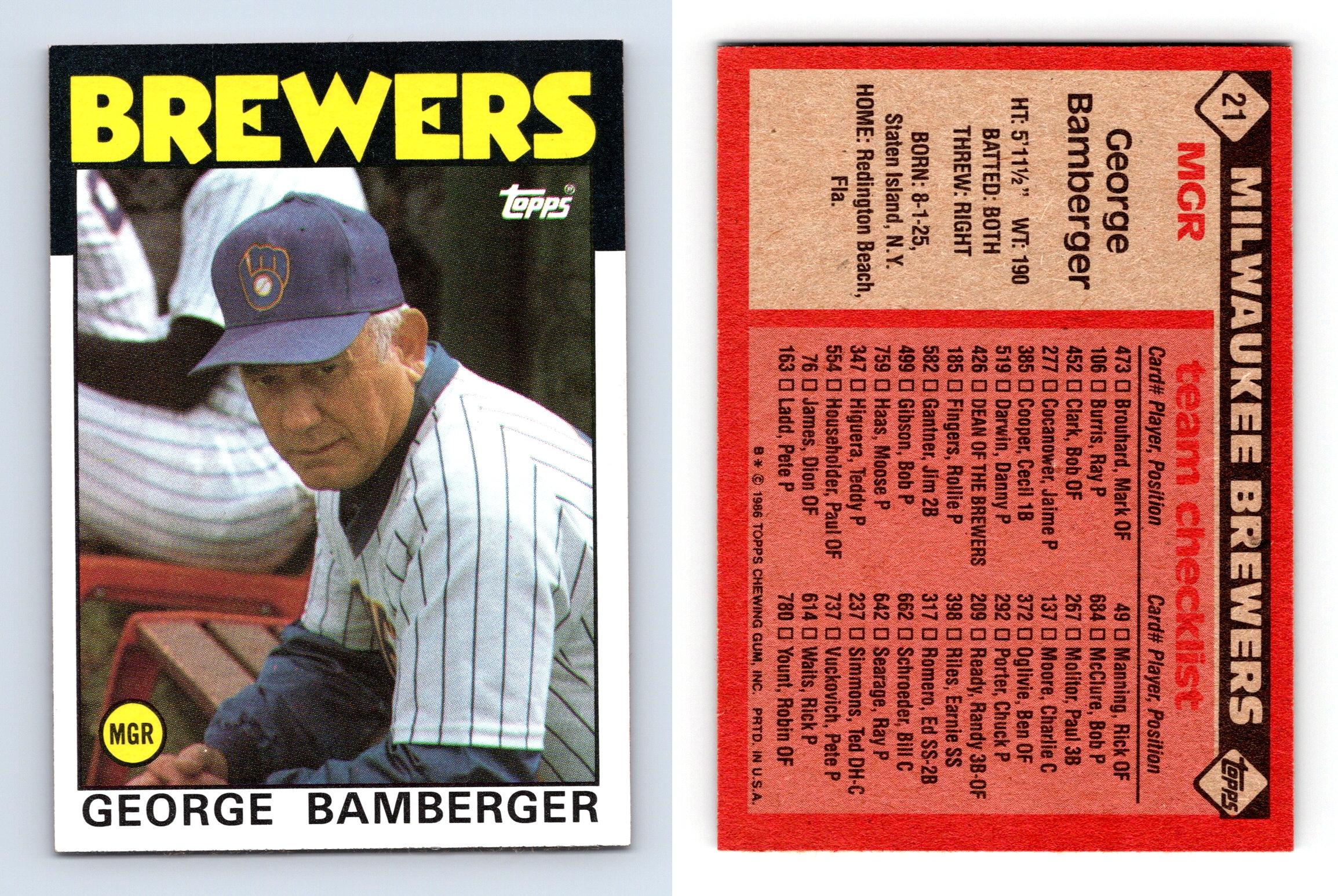 George Bamberger - Brewers #21 Topps 1986 Baseball Trading Card