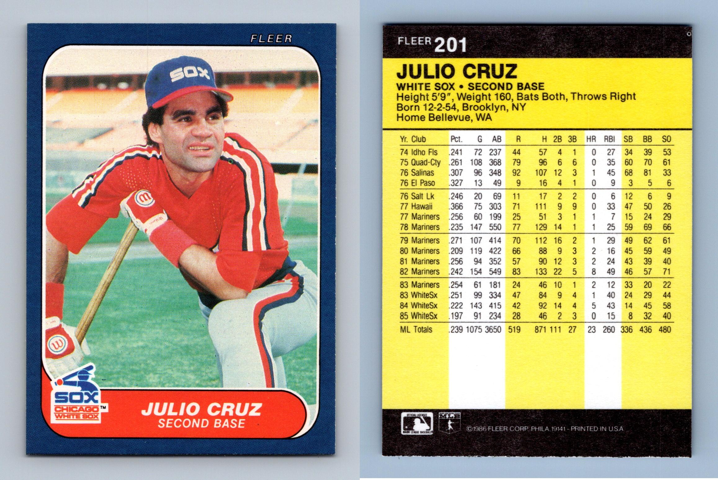 Julio Cruz White Sox 201 Fleer 1986 Baseball Trading Card