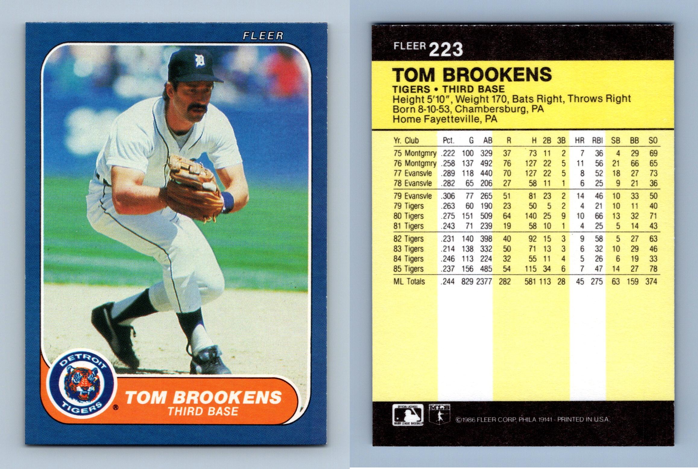 Tom Brookens - Tigers #223 Fleer 1986 Baseball Trading Card