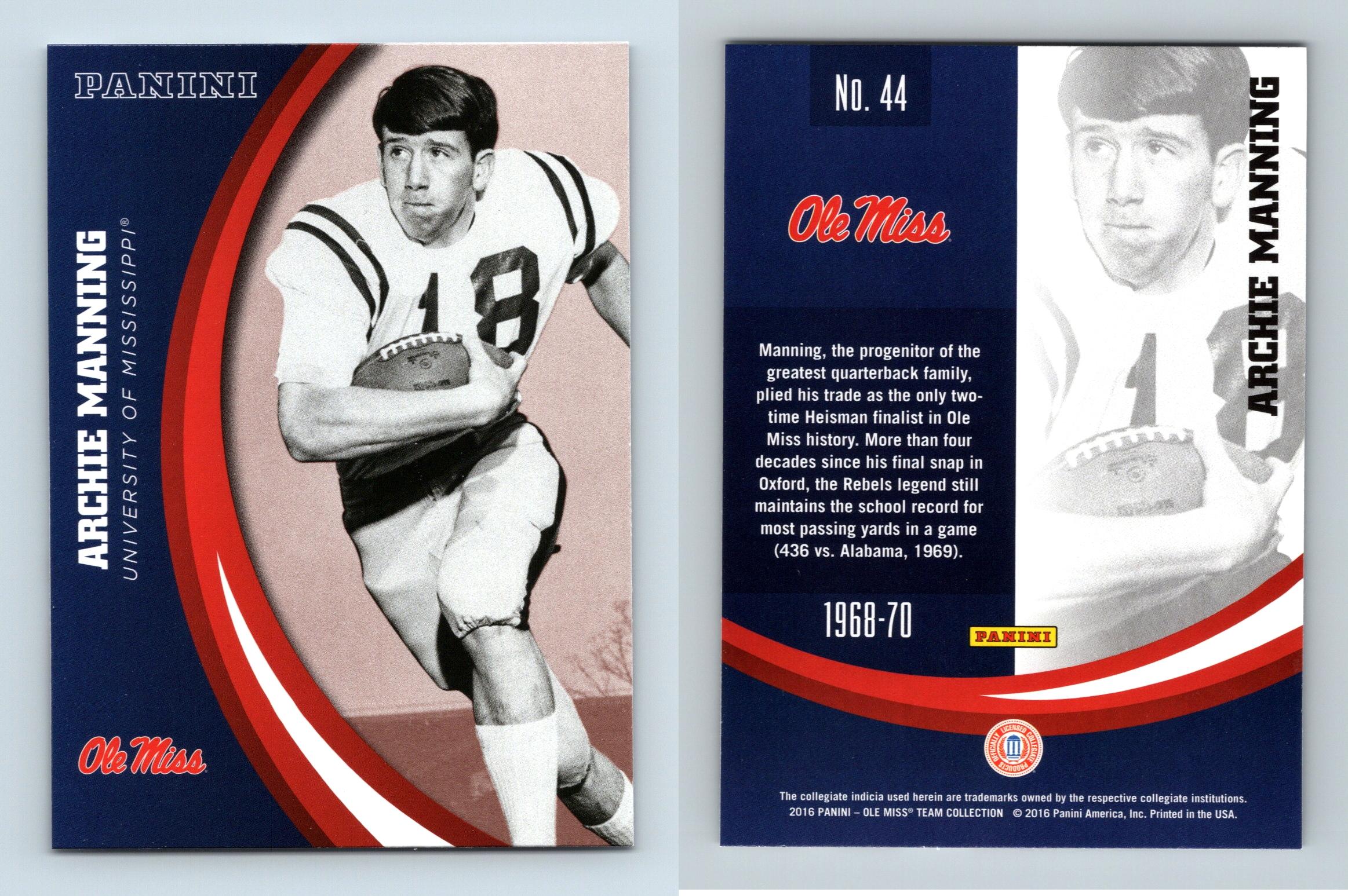Archie Manning #44 Ole Miss Rebels Collegiate 2016 Panini Trading Card